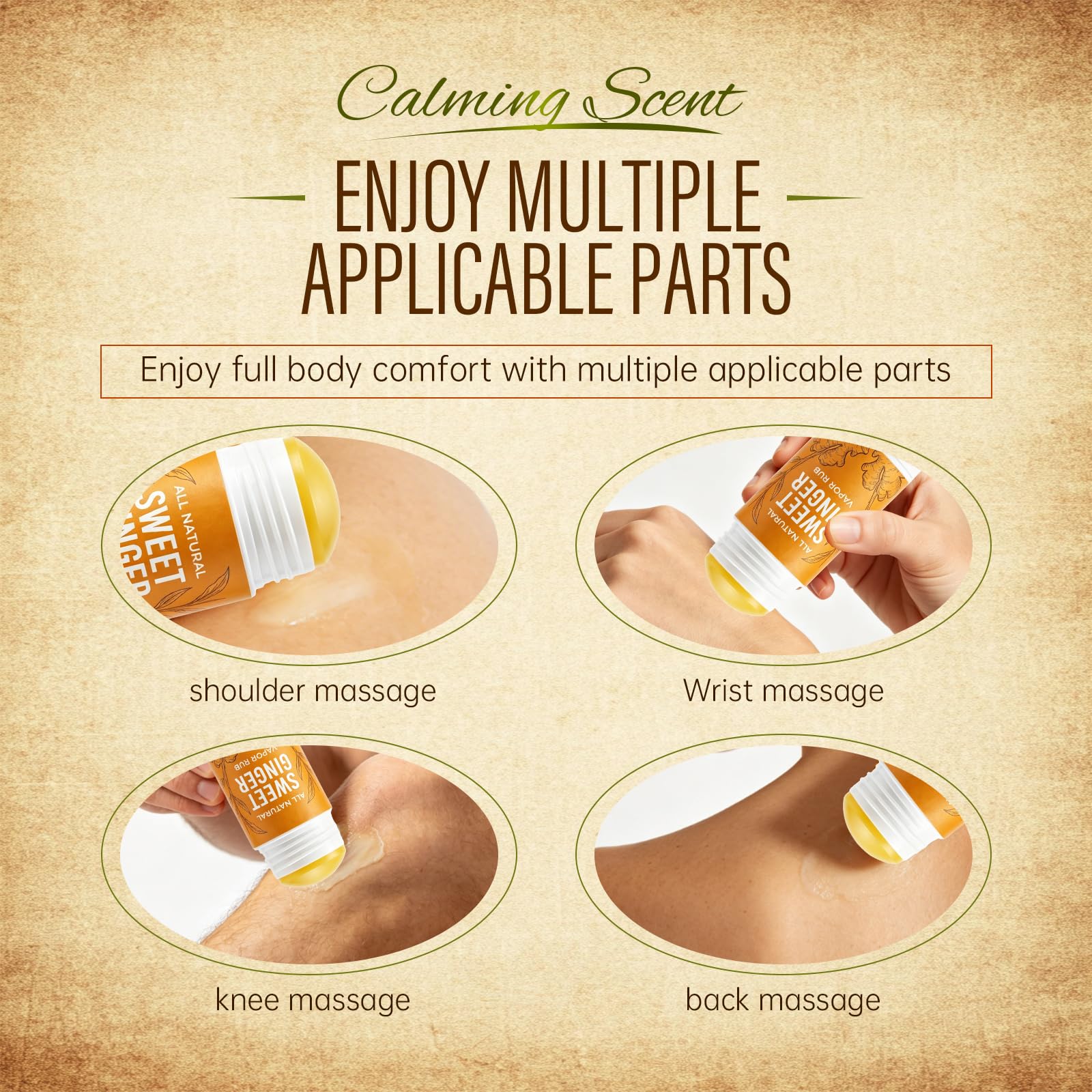 Sweet Ginger Vapor Rub Stick, Multipurpose Vapor Rub with Ginger and Peppermint extracts for Knee Neck Back Massage (1) - 4