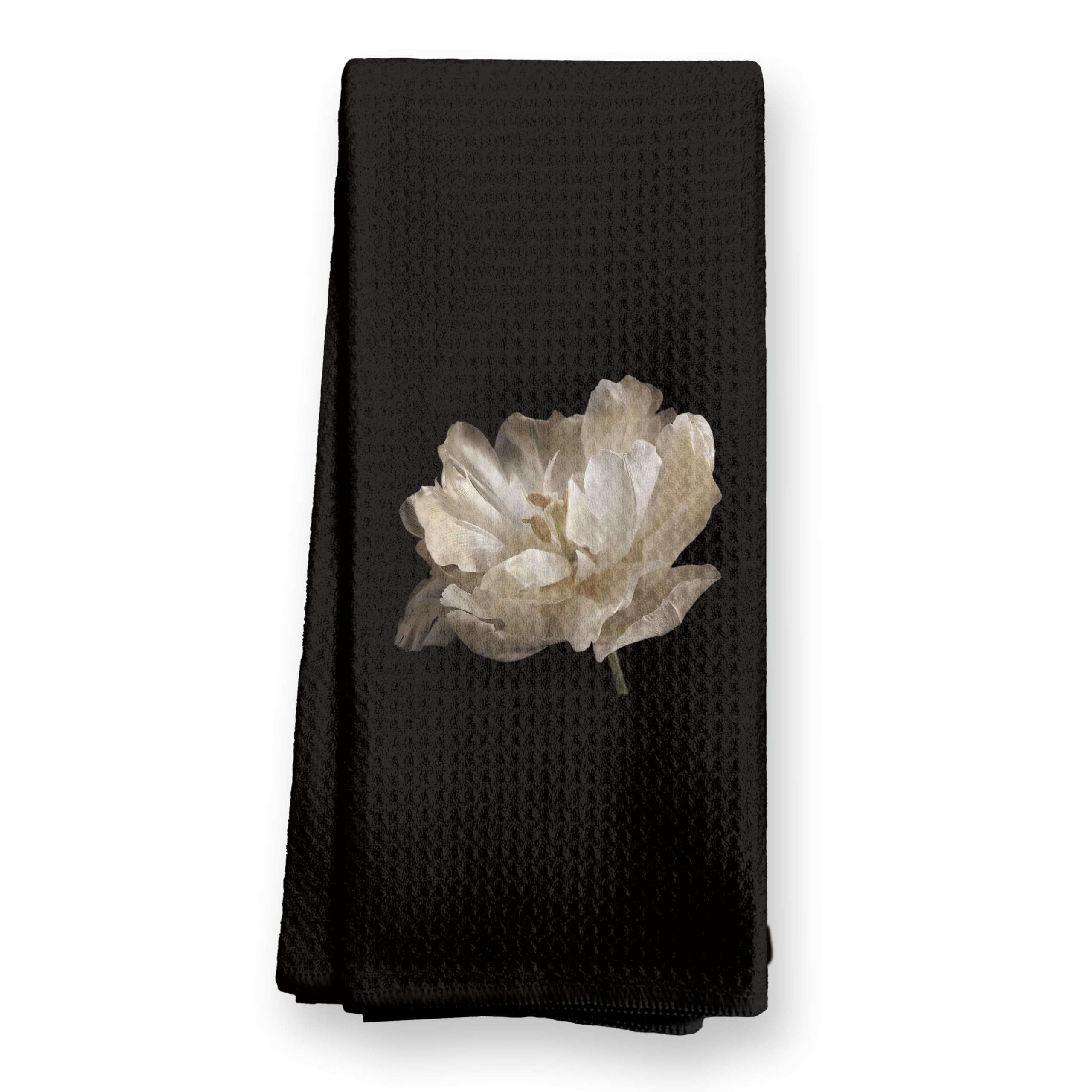 TopXmai Black and White Hand Towels, Dark Moody Peony Floral Kitchen Towels, Black and White Dish Towels,Modern Peony Flower Hand Towels for Bathroom