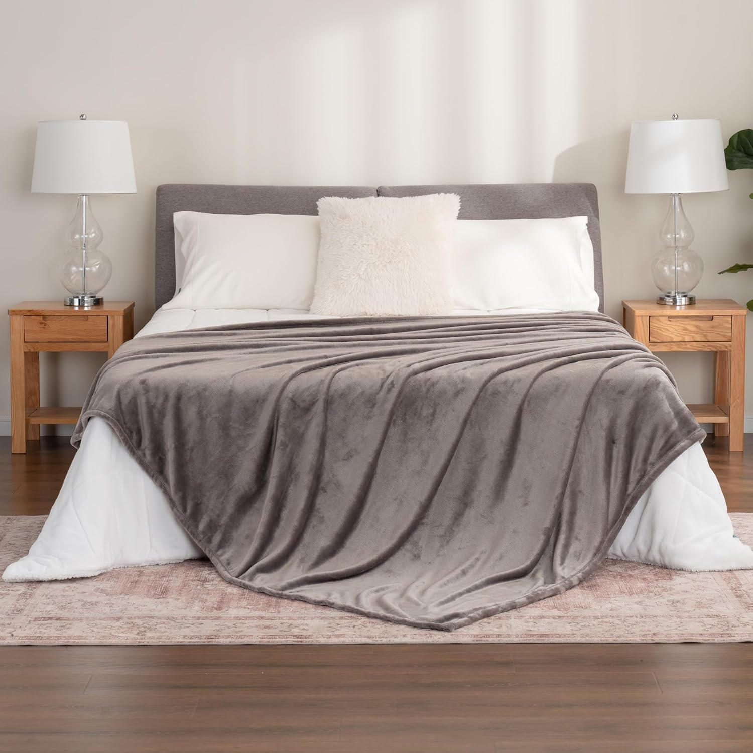 Berkshire Blanket Classic VelvetLoft® Solid Bed Blanket Queen Size,Lightweight Soft Fuzzy Plush Blanket for Bed and Couch,Charcoal Gray,90x90 Inches - Image 5