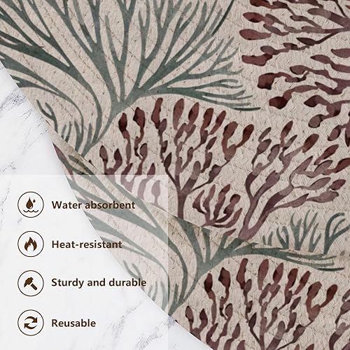 Miniatura 3 de 3 Pcs Trivet Tripod Seamless Pattern with Marine Plants for Hot Dishes 15in Cotton Thread Weave Heat Resistant Pot Mat for Instant Pot Kitchen Pan