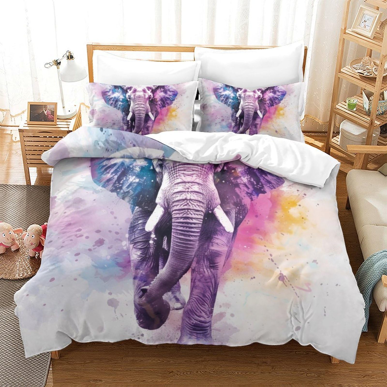 Parure de lit ado motif éléphant en microfibre douce 260x220