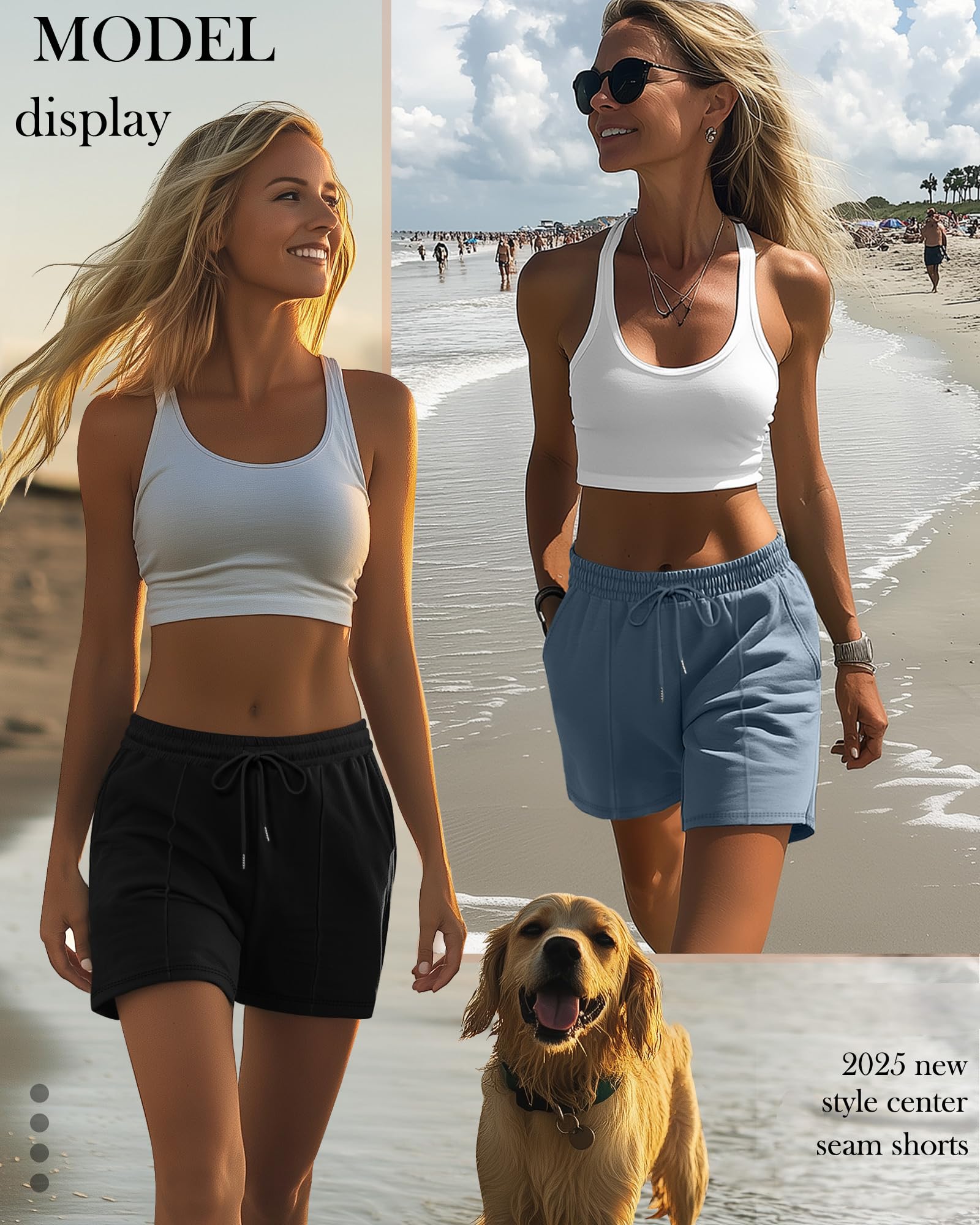 Neer Lot de 3 shorts de survêtement pour femme, short athlétique décontracté avec cordon de serrage, pantalon court d'été ample et uni avec poches