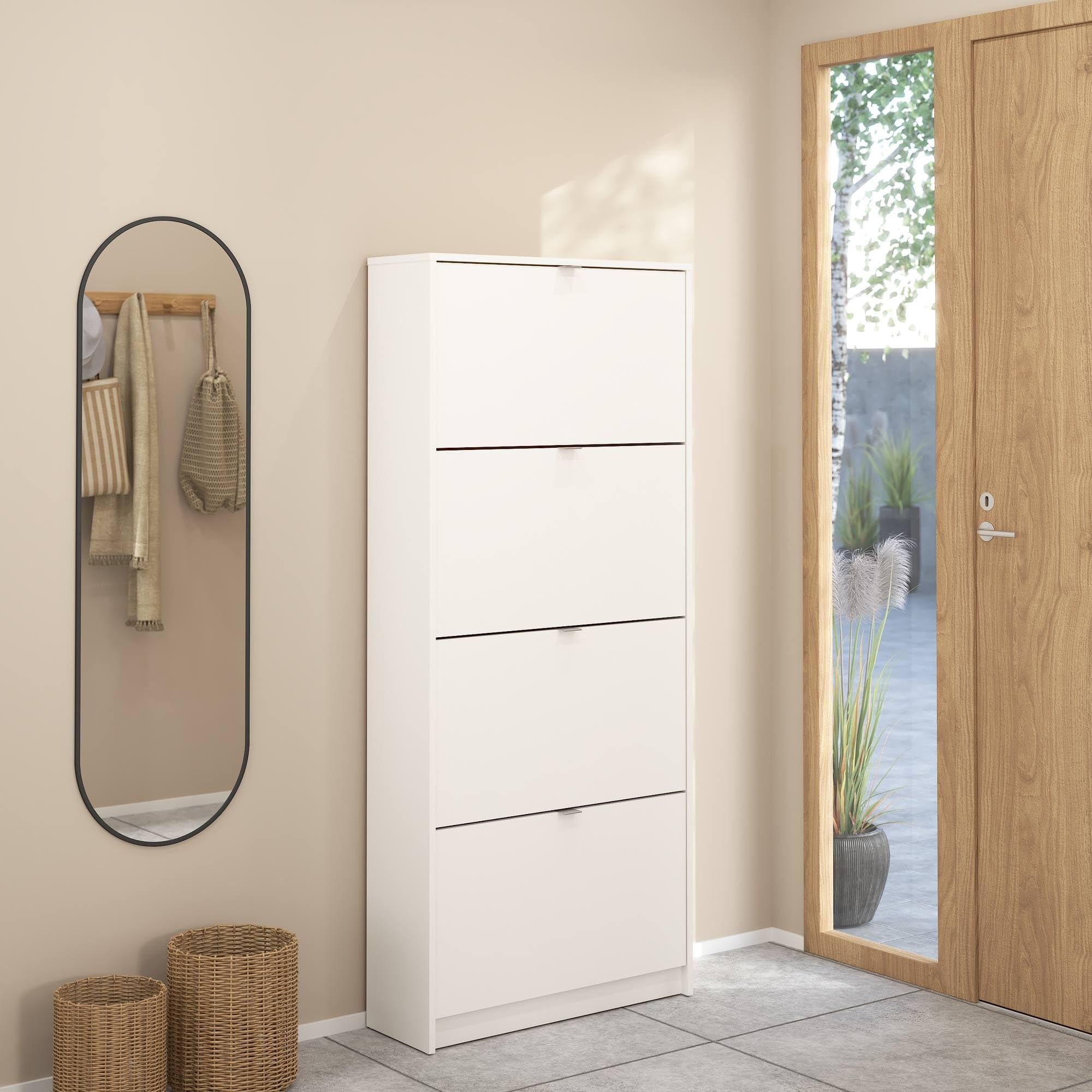 WELL HOME MOBILIARIO & DECORACIÓN Zapatero Abatible Adaja, Mueble Zapatero de 4 Puertas inclinables Color Blanco 71 x 25 x 162 cm