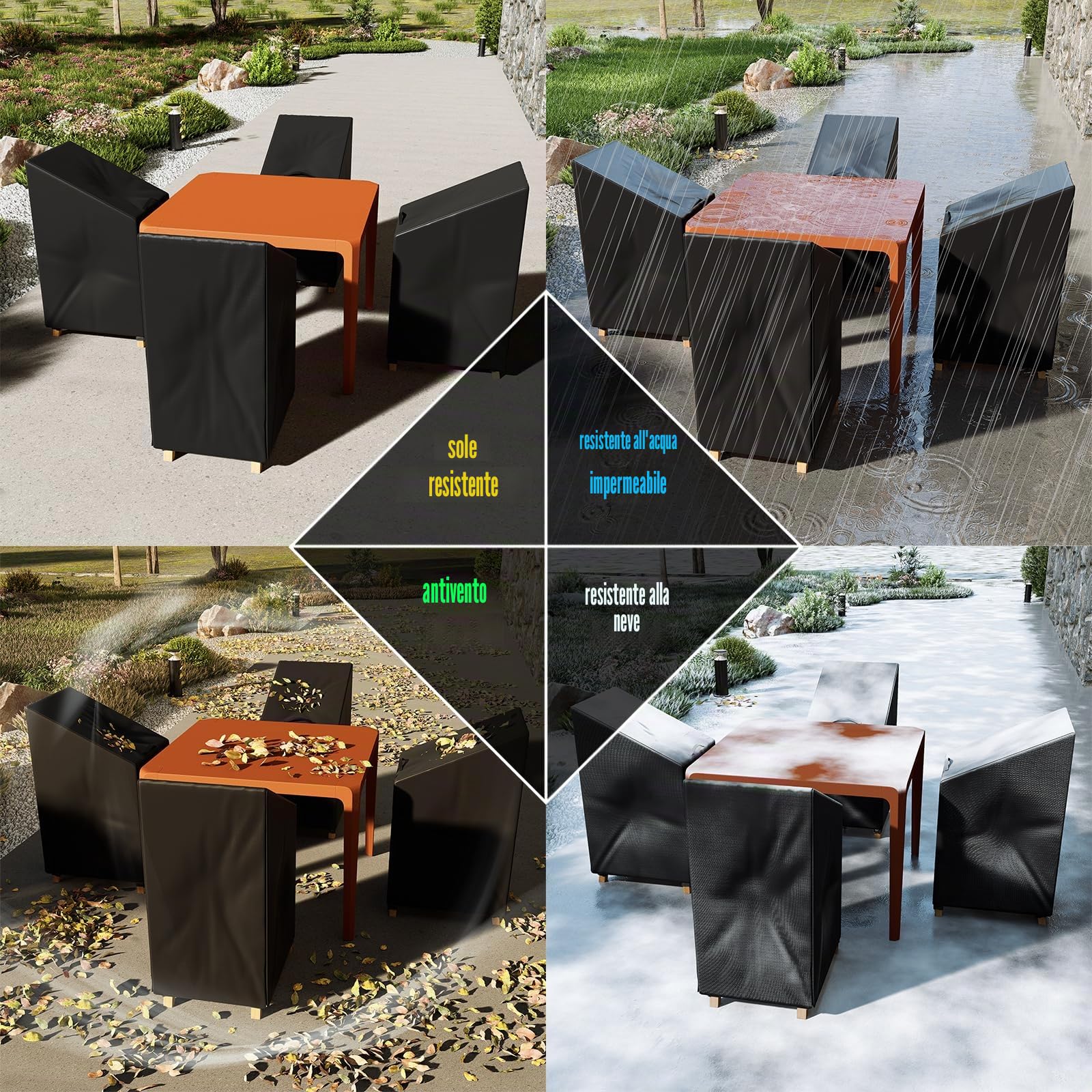 Copri Sedie Esterno, Copertura per Sedie da Giardino Impilabili Impermeabile, Antivento e Antipolvere, Resistente tessuto Oxford,Telo Coprisedie da Esterno Anti UV 120/80x65x65 CM