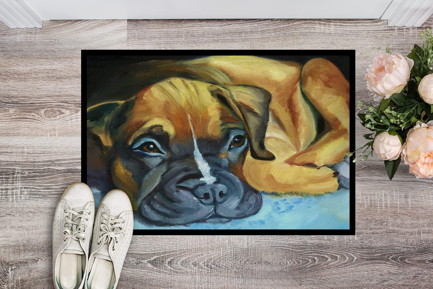 Caroline's Treasures 7401JMAT Boxer Pup Doormat 24x36 Front Door Mat Indoor Outdoor Rugs for Entryway, Non Slip Washable Low Pile, 24H X 36W
