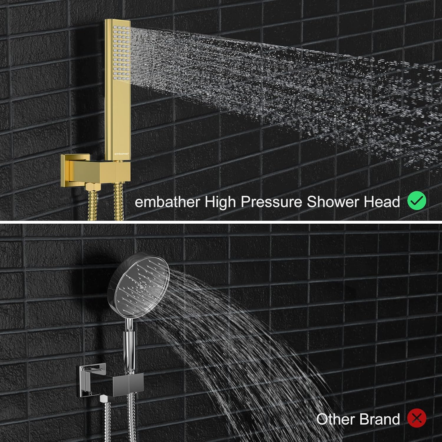 EMBATHER Brushed Gold Shower System- 10 inch Shower Faucet Sets with Rain Shower Head Hand Held Shower Head for Bathroom, Wall Mounted Square Shower Combo Set (Contain Shower Valve and Trim)