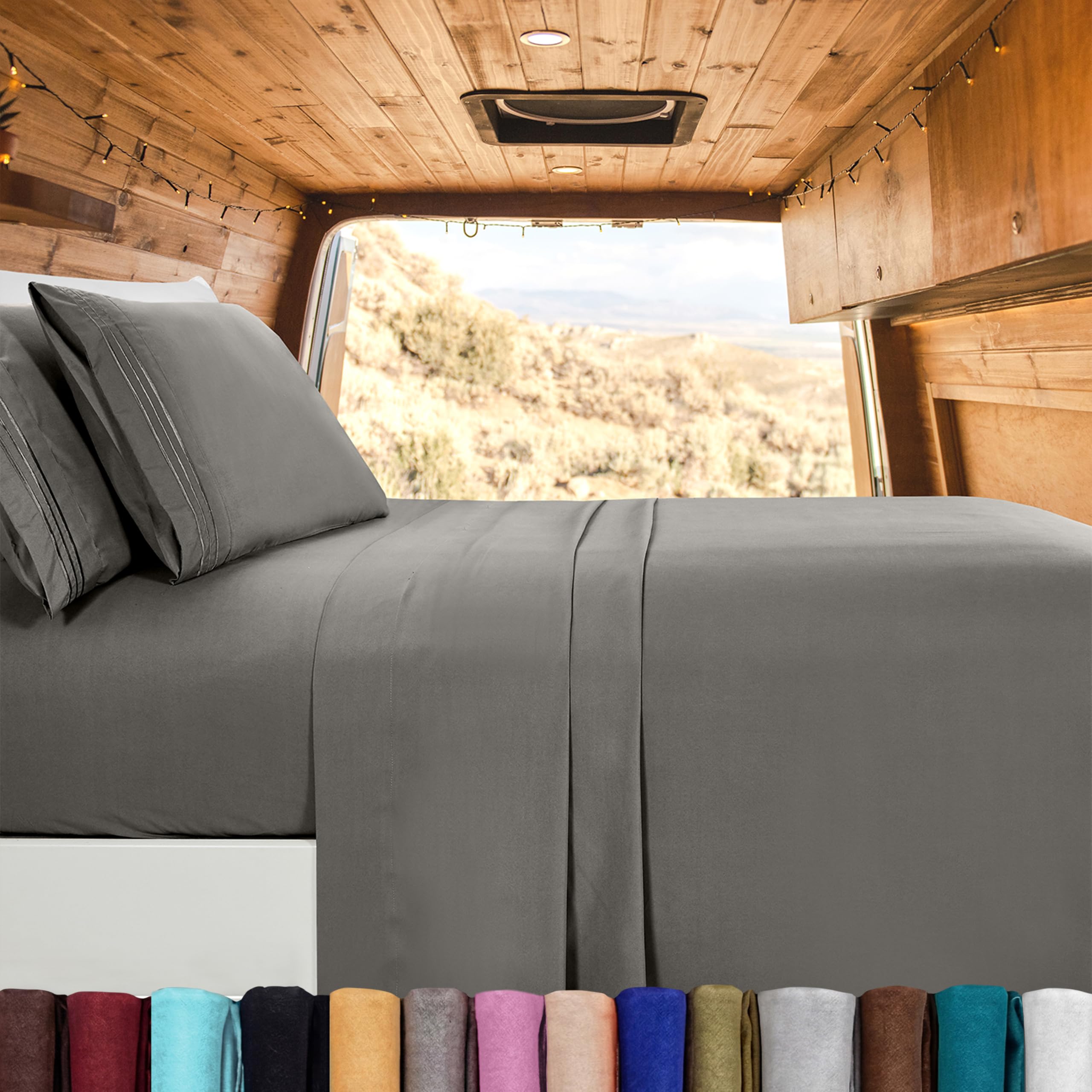 Elegant Comfort Luxury Microfiber Bedding Set, 1500 Threads, 4 Pieces Hotel Quality, Wrinkle Resistant, Fitted Sheet with Elastic Strap, Deep Pockets up to 41cm, RV Short Queen, Grey