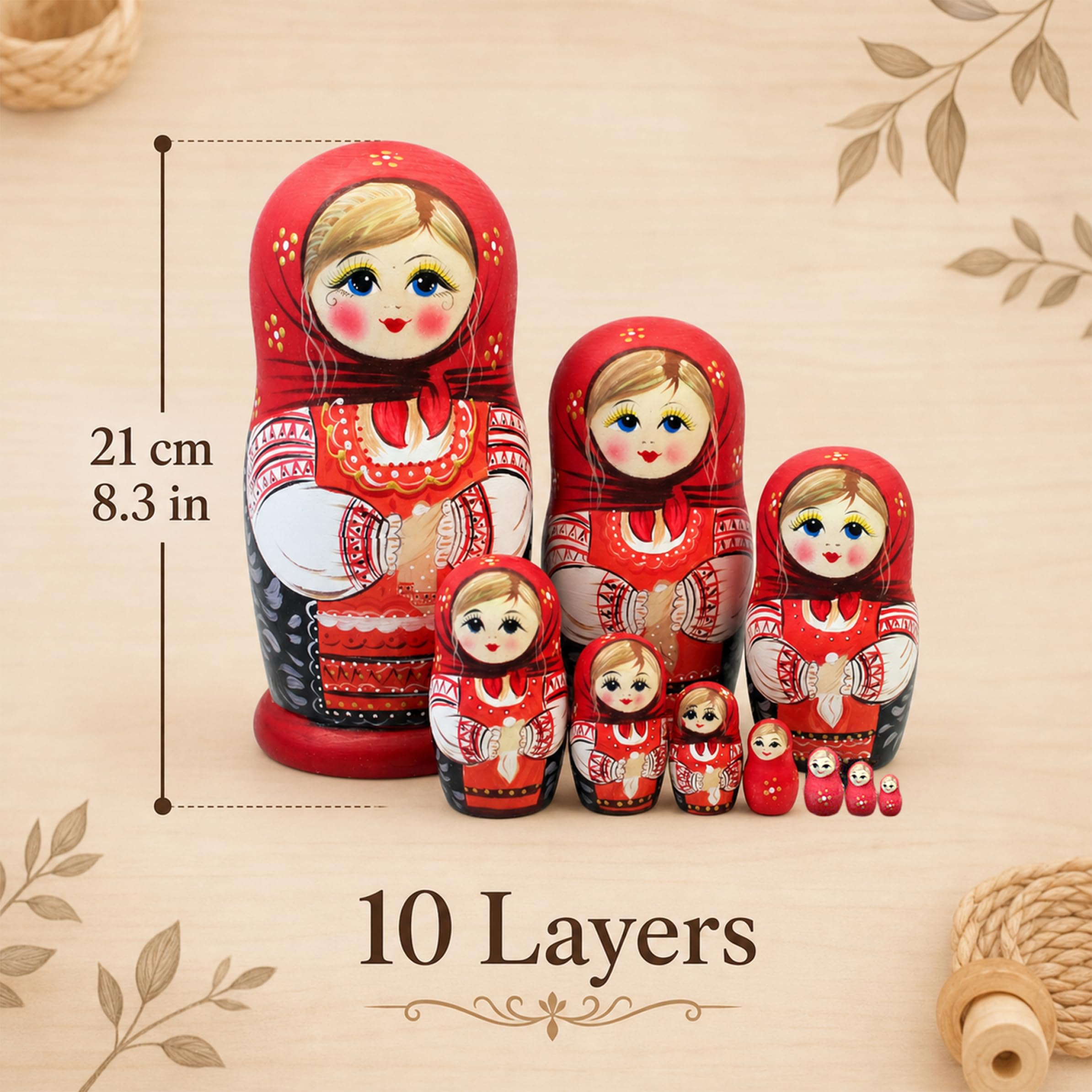 Poupées gigognes à 10 Couches, poupées Russes Matryoshka, Mouchoir, Conception de Fille, 8, 27 Pouces de Haut
