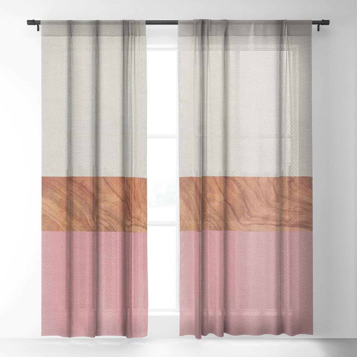Deny Designs Bianca Green Layers Vintage Sheer Curtains, 50" x 84", Multi