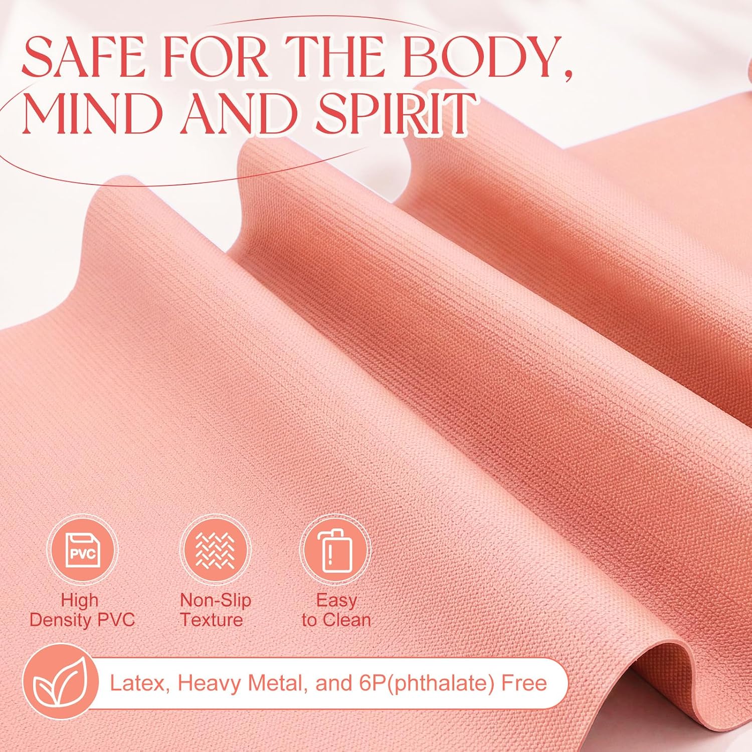 3 mm Thick Yoga Mat Bulk, Non Slip Exercise Workout Fitness Pad for Women Men, Gym Home Yoga Pilates, Easy to Clean, Sturdy PVC