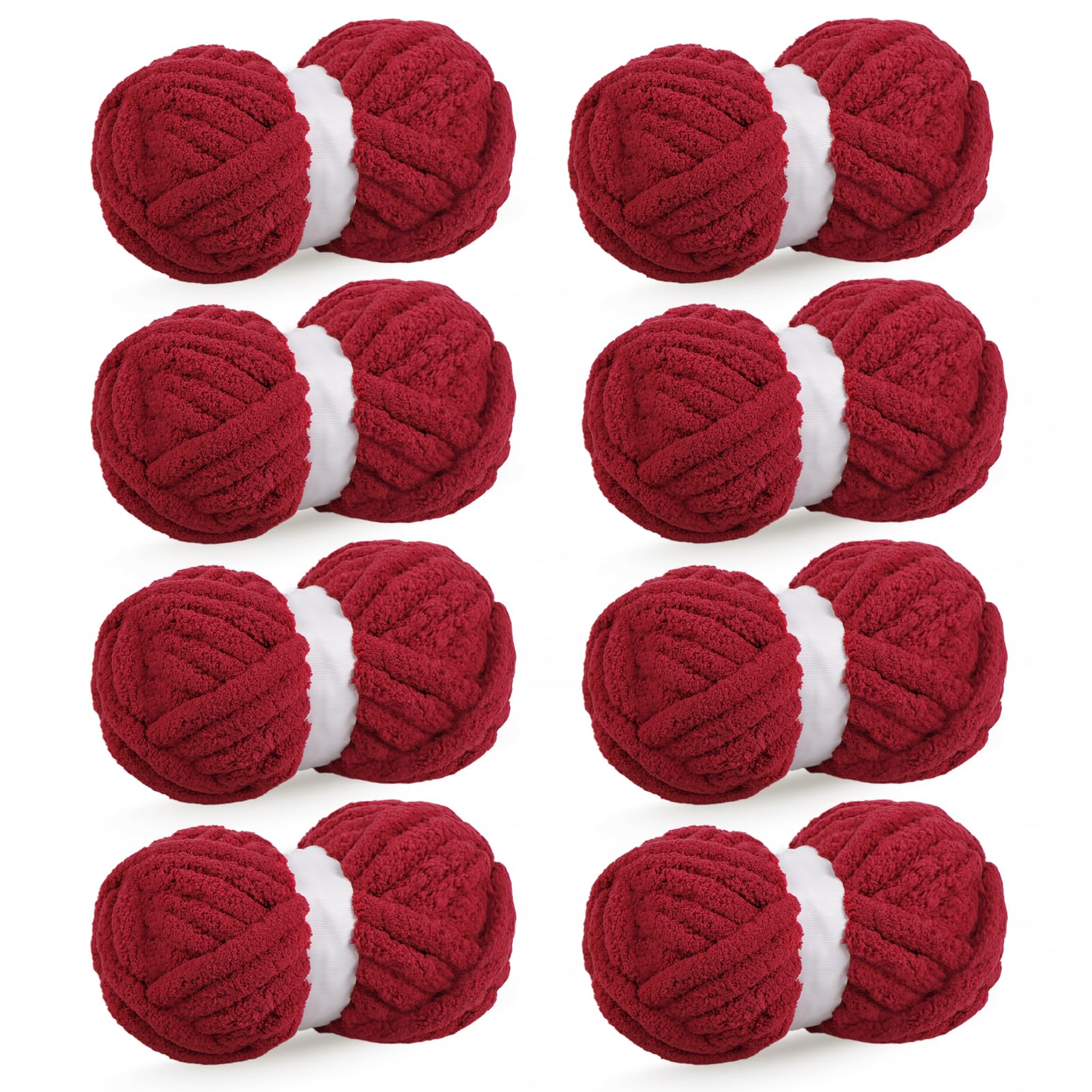 Wine Red Chunky Chenille Yarn for Crocheting Bulky Thick Fluffy Yarn for Knitting,Super Bulky Hand Blanket, Soft Plush Yarn Crochet Carpet/Scarf/Cushion/ 8 Jumbo Pack(63.76oz/197.68yd