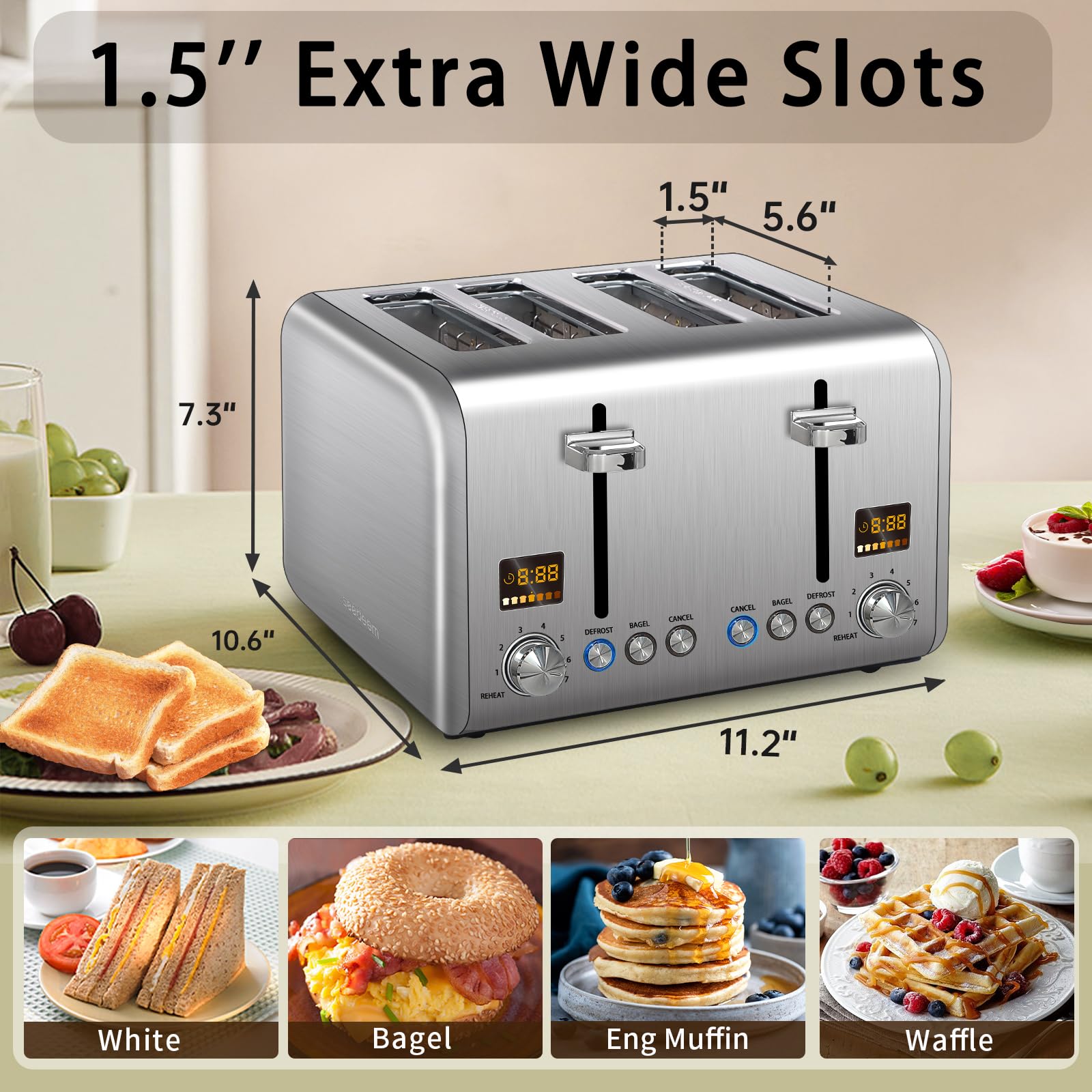 SEEDEEM 4-Slice Toaster - LCD Display & 7 Shade Settings -2