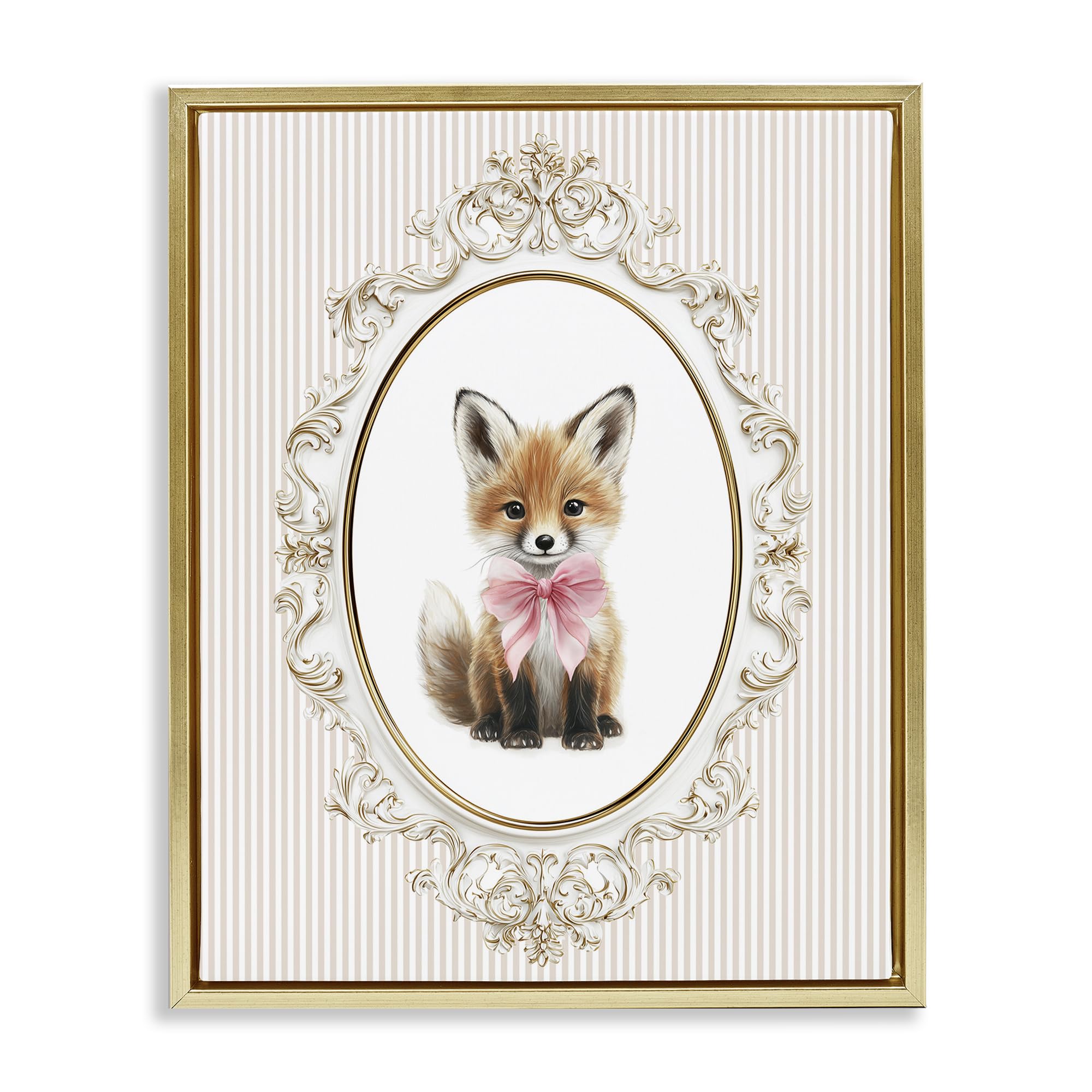 Stupell Industries 'Vintage Baby Fox', Floating Frame Canvas Art, Gold, 25 x 31 Inches, Easy to Hang and Sturdy, Made in USA, by Christine Simpson Art