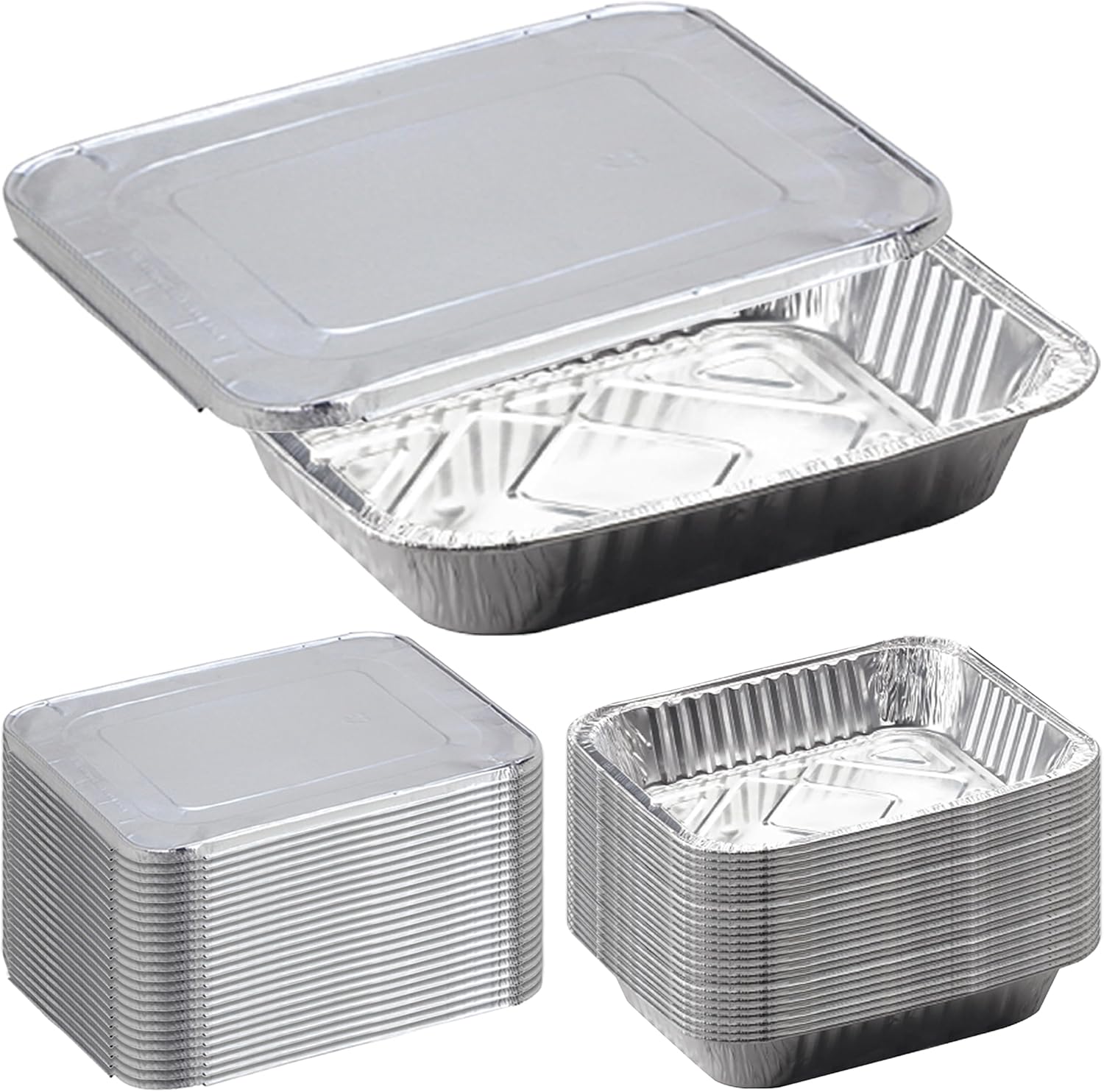Sterno Aluminum Pans with Lids, Half Size, 9x13, Disposable Foil Tray for Baking, Roasting, Chafing, Great for Storage and Leftovers (50pcs)