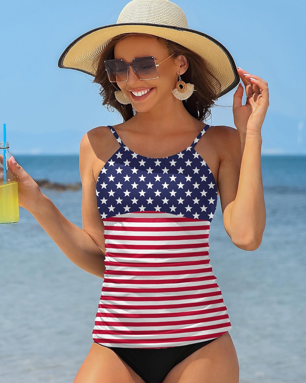 ANFILIA Womens Tankini Tops High Neck Bathing Suit Tops Slim Fit Ruched Swim Tops Only UPF50+ - Image 6