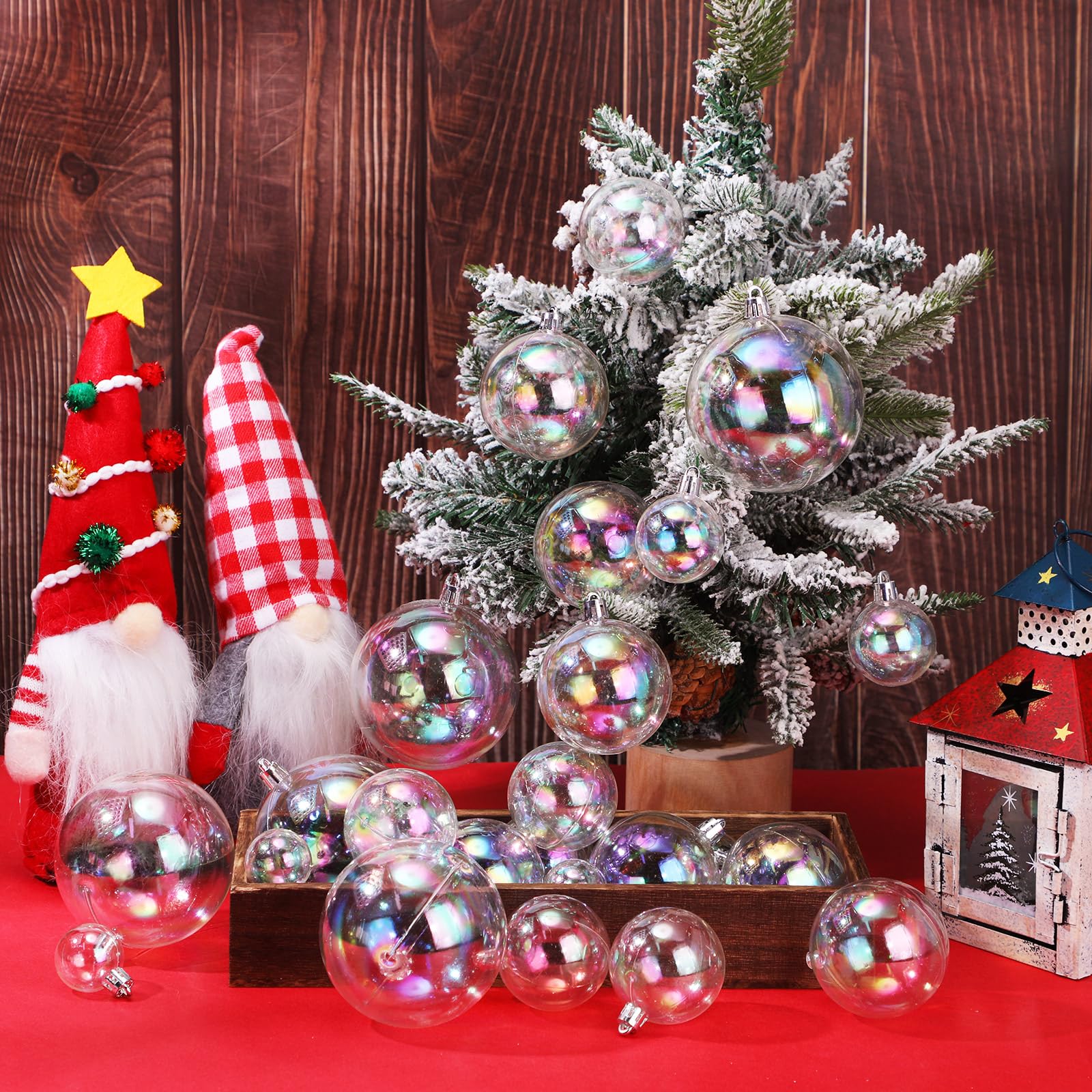 Shappy 24 adornos iridiscentes de Navidad, transparentes, inastillables, para colgar, bola de arco iris, adorno de Navidad, 5 tamaños diferentes para fiestas, bodas, decoración del hogar