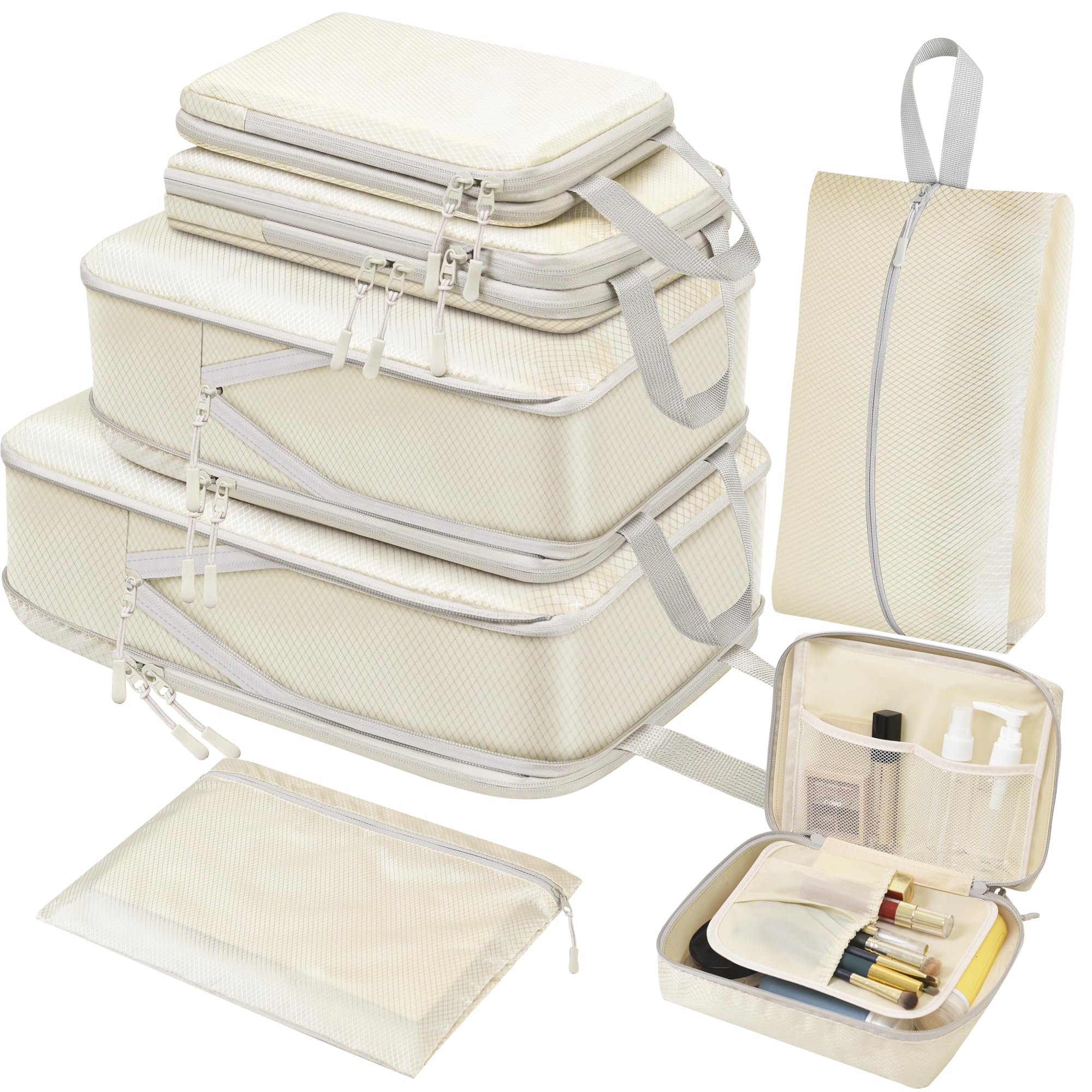 ZFWDSY Compressione Packing Cube Organizer Valigia 7 Pezzi Set, Organizer per Valigia da Viaggio in Salvaspazio Compressione Packing Cubes organizer da viaggio espandibile per bagaglio a mano