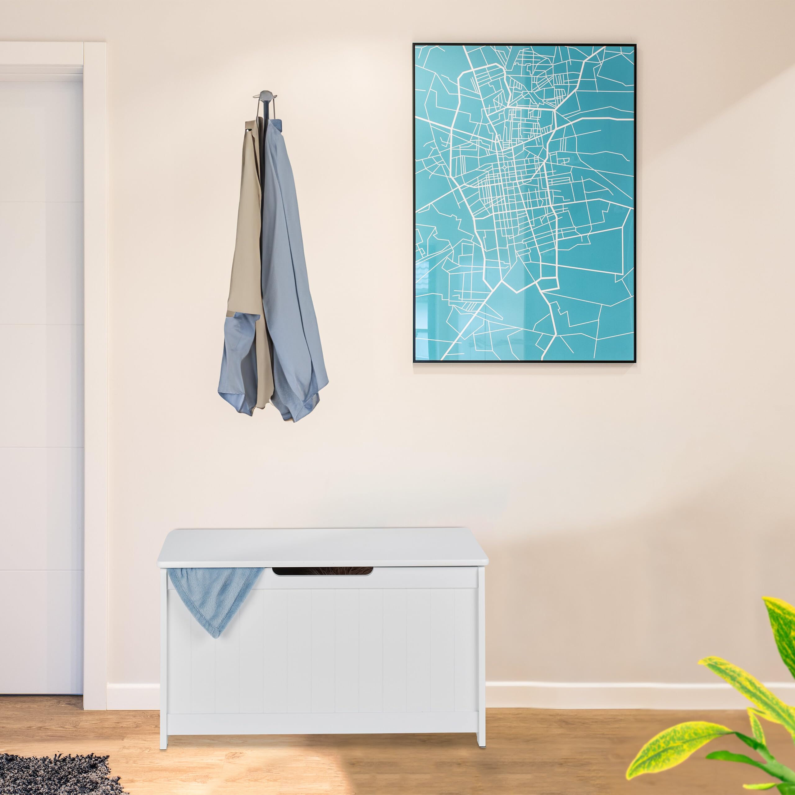 Relaxdays Skrzynia do przechowywania z pokrywką, duża skrzynia na zabawki, do pokoju dziecięcego, zabawek, wys. x szer. x gł.: 45 x 80 x 40 cm, MDF, biała