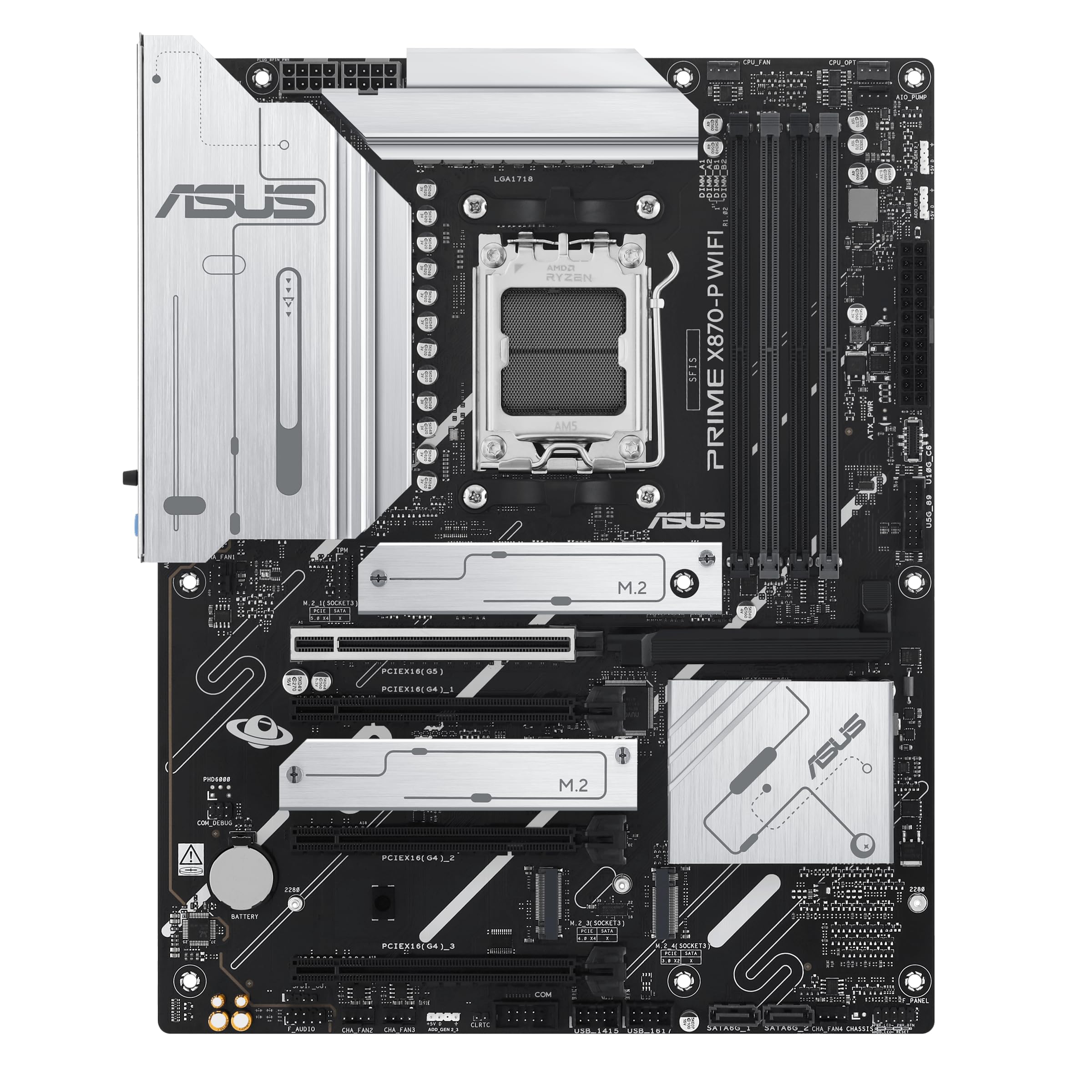 ASUS Prime X870-P WiFi Mainboard Sockel AM5 (AMD, ATX, PCIe 5.0, DDR5, 14+2+1 Power Stages, 4X M.2, WiFi 7, 2,5Gb Ethernet, USB-C 40Gbps)