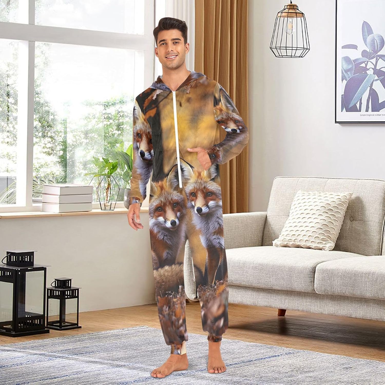 GAIREG Cute Autumn Fox Mens Womens One Piece Costume, Warm Men's Women's Christmas Onesie Pajamas