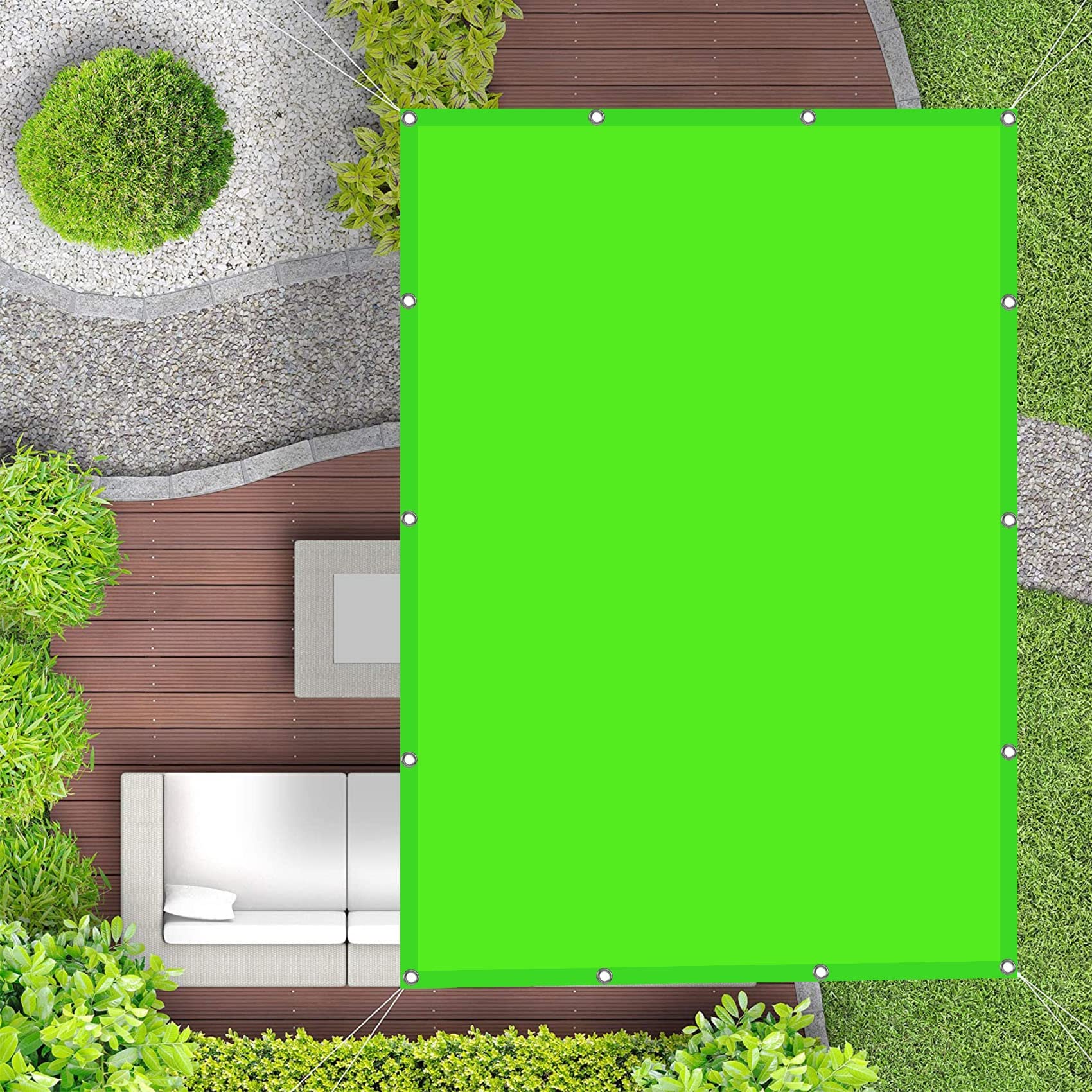 Voile d'ombrage pour terrasse et piscine 2.5 x 5 m vert tendre avec accessoires d'ancrage