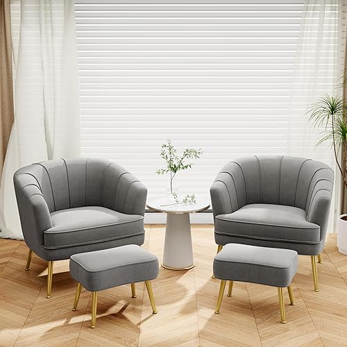 Miniatura 3 de Sillas decorativas de terciopelo con otomana para sala de estar, dormitorio, oficina, ocio, tapizadas, sofá individual, silla con brazo, cómoda