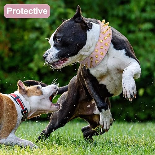 Miniatura 2 de Collar ancho de perro con púas doradas, collares de cadena para perro Epesiri, collares de perro de piel sintética con remaches de hongos, collar