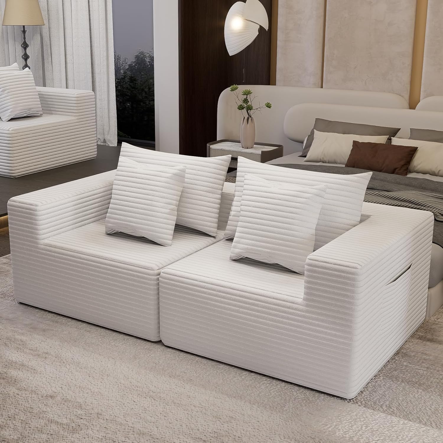 Modular Cloud Sectional Sofa – Oversized Deep Seat Couch with Pillows, Convertible Foam Sofa,Freely Configurable, for Living Room, Apartment, Bedroom (White, Loveseat)