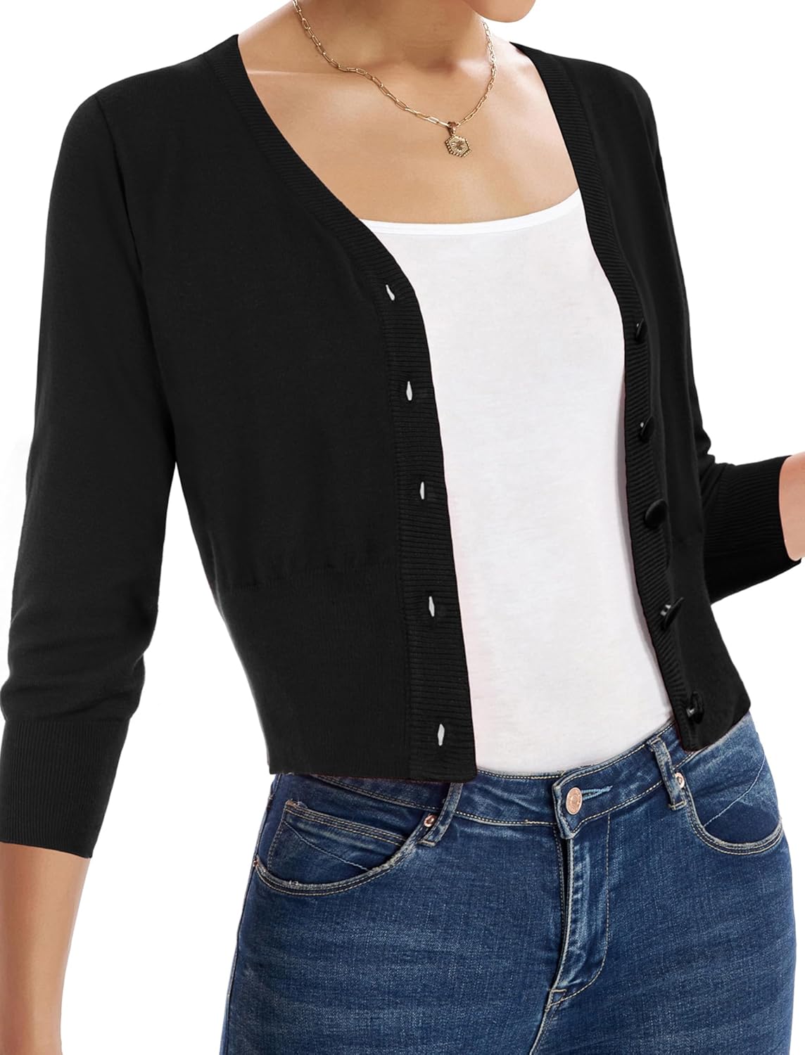 Belle Poque Women's 3/4 Sleeve Cropped Cardigan Shrugs Button Down Sweater - Image 8