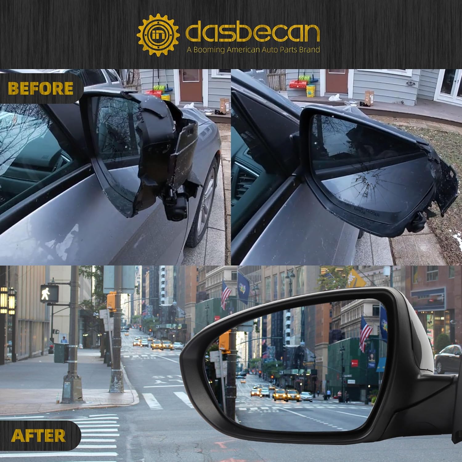 Dasbecan 5pins Left Driver Side Mirror Compatible with 2011 2012 2013 Kia Optima Door Mirror w/Turn Signal, Manual Folding, Power Glass Replace# 876102T110 KI1320152 Black Cover