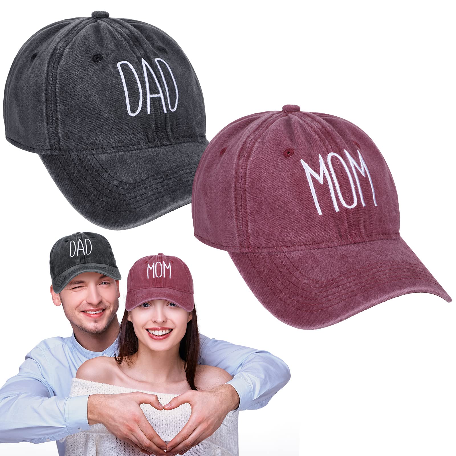 Patelai2 Pcs Mom and Dad Hats for New Parents Mother's Day Unisex Cap Adjustable Cotton Baseball Caps Gift for Couples and Dad Mom