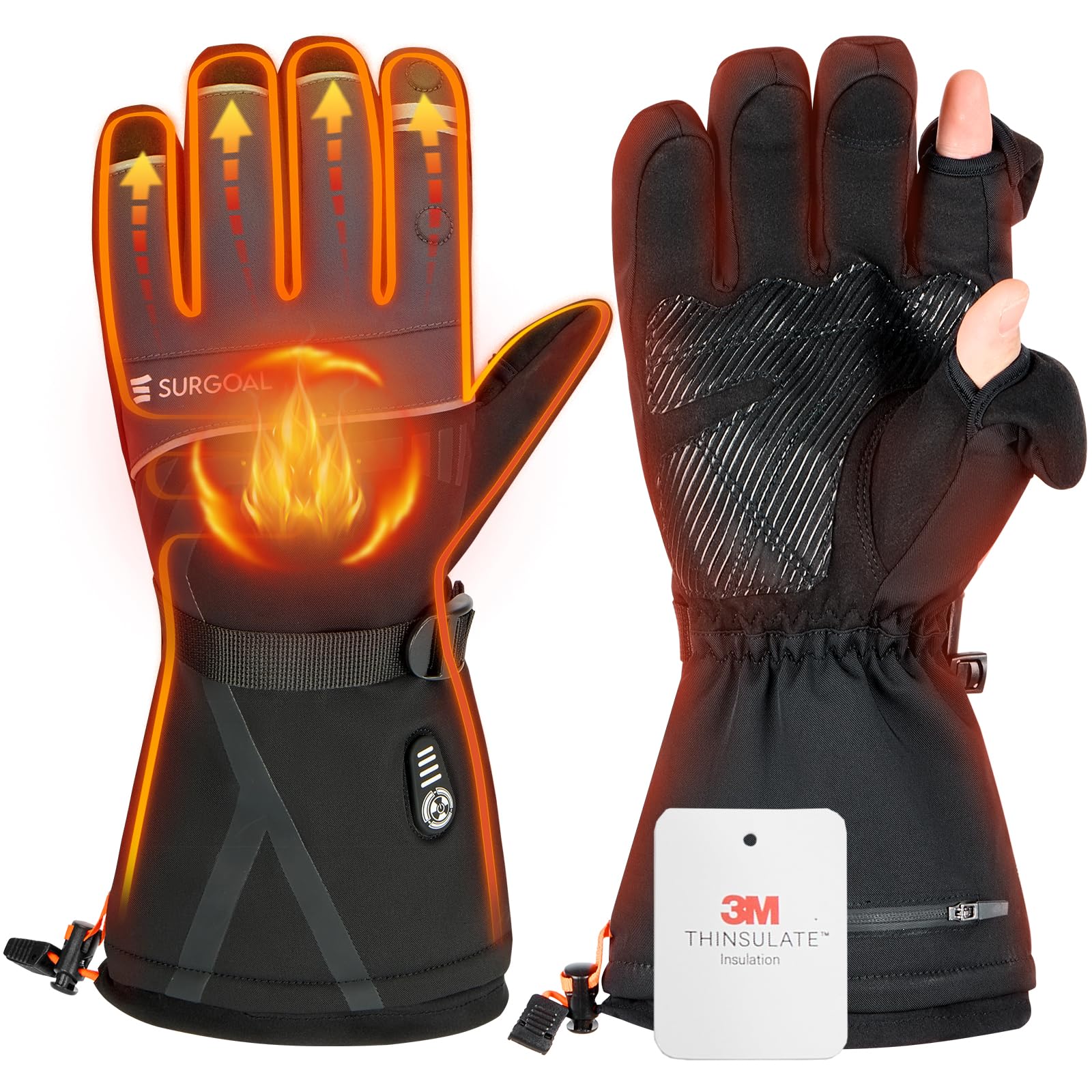 Heated Gloves for Men Women, 7.4V Battery Rechargeable with 2.5-Hour Fast Charging, Waterproof Electric Heated Ski Glove for Work, Fishing, Hunting, Motorcycle, Skiing