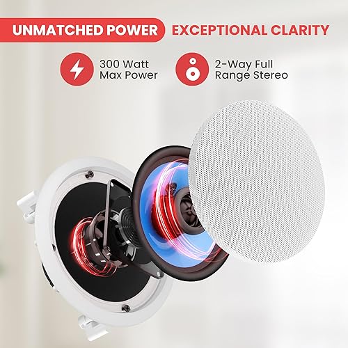 Miniatura 4 de Pyle Sistema de altavoces en el techo de 2 vías para el hogar, par doble de 8 pulgadas y 300 W de altavoces empotrados de pared de techo con tweeter