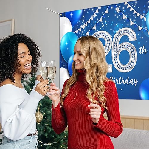 Miniatura 6 de HAMIGAR Fondo de pancarta de feliz cumpleaños 26 de 6 x 4 pies, decoraciones de cumpleaños de 26 años, suministros de fiesta para mujeres y hombres,