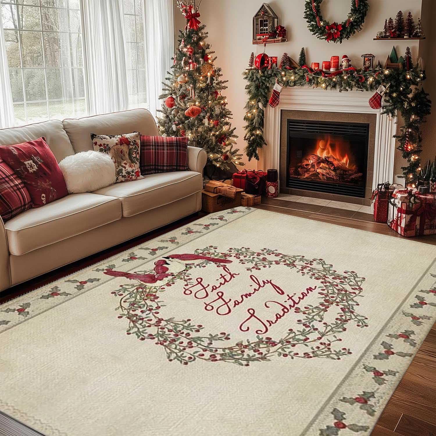 Tapis porte entree interieur de Noël lavable en machine pour éviter les glissades