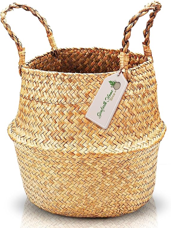 SeaforthHome Plant Basket Wicker Basket Indoor, 11'' Woven