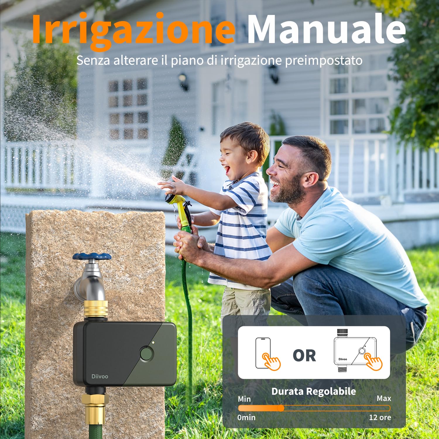 Diivoo Centralina Irrigazione WiFi con Ingresso Uscita in Ottone, Timer Irrigazione WiFi è Compatibile con Alexa e Google Home, Temporizzatore Irrigazione per Giardino, Prato