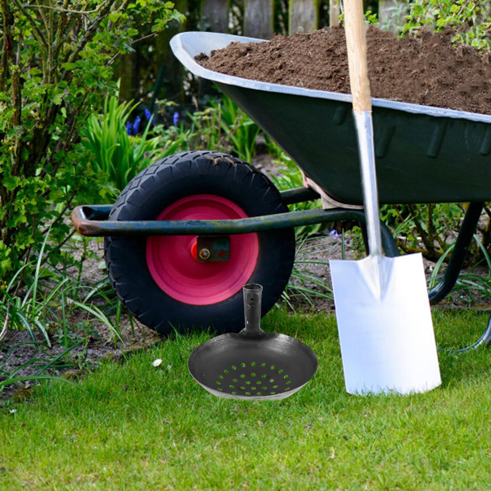 HOMSFOU Eisenschaufel mit Loch 24cm Robuste Gartenschaufel für Kanalreinigung Dachrinnen und Abflussreiniger Ergonomischer Griff Geeignet für Landwirtschaft und Garten