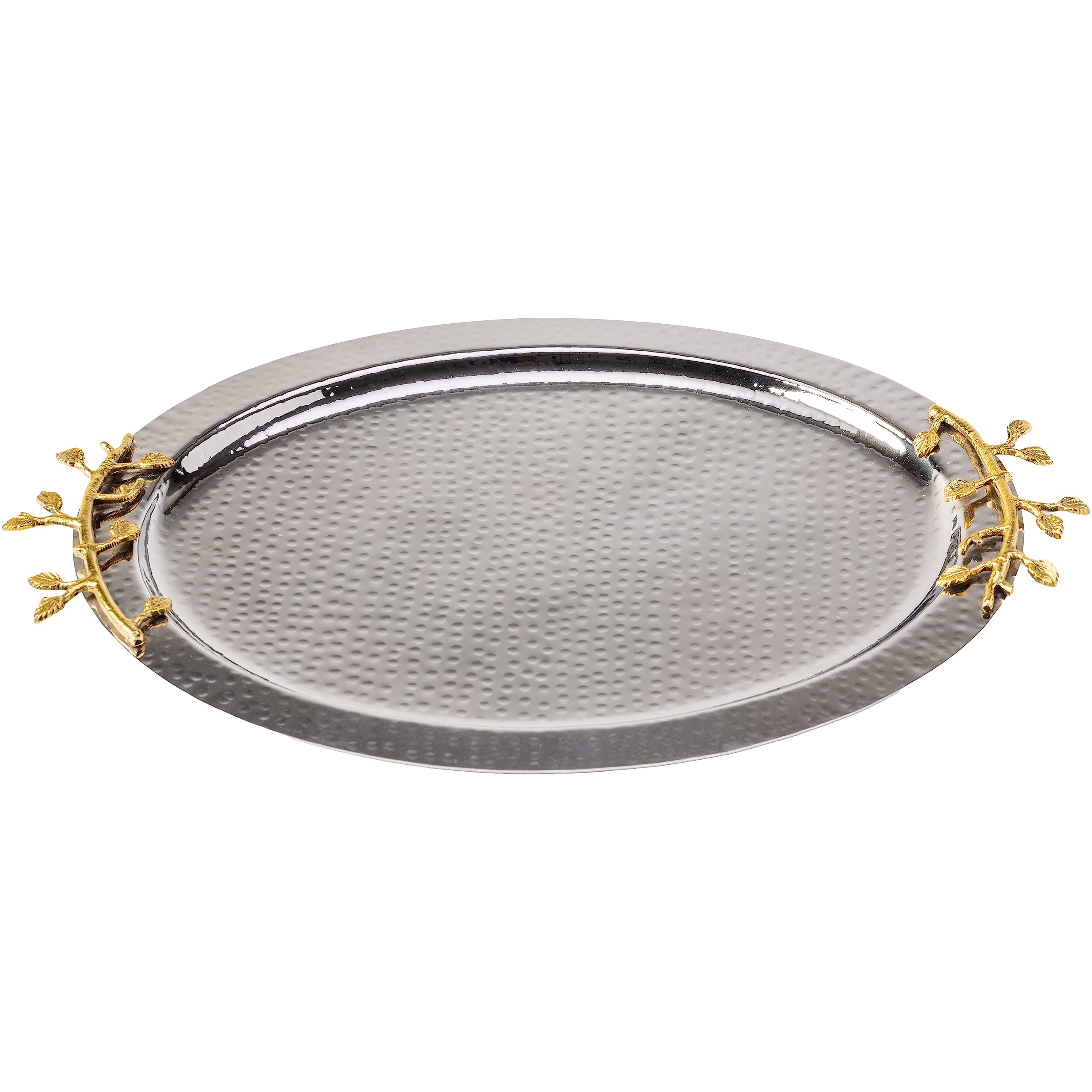 Yasmeen Artisan Stainless Steel Serving Tray | Leaf Oval Tray | Round Serving Tray | Trays for Appetisers, Main Course, Desserts and Snacks | Display Trays | Drink Trays | Food Trays