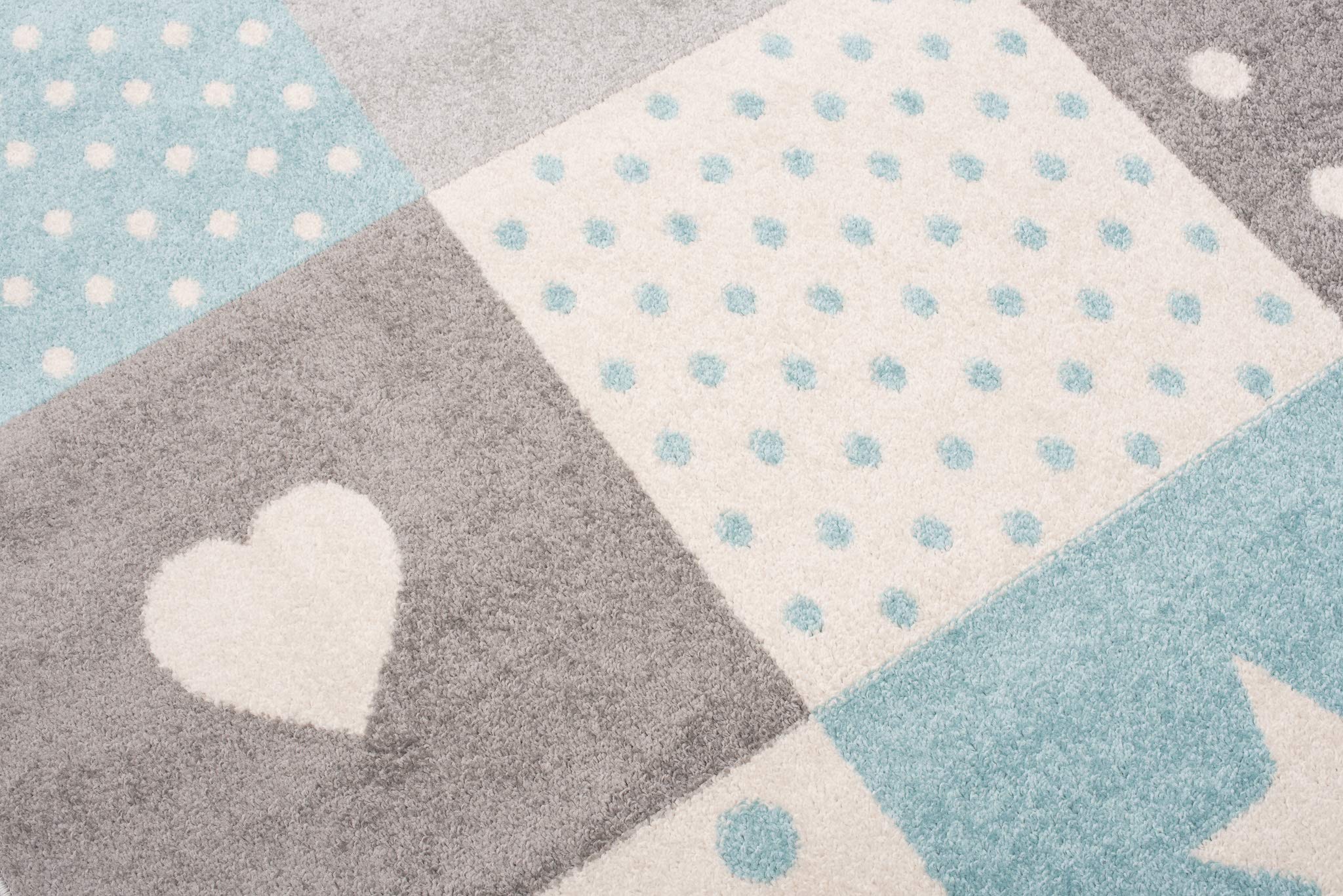 TAPISO Lazur Kinderteppich Kurzflor Sterne Grau Blau Herz 80 x 150 cm