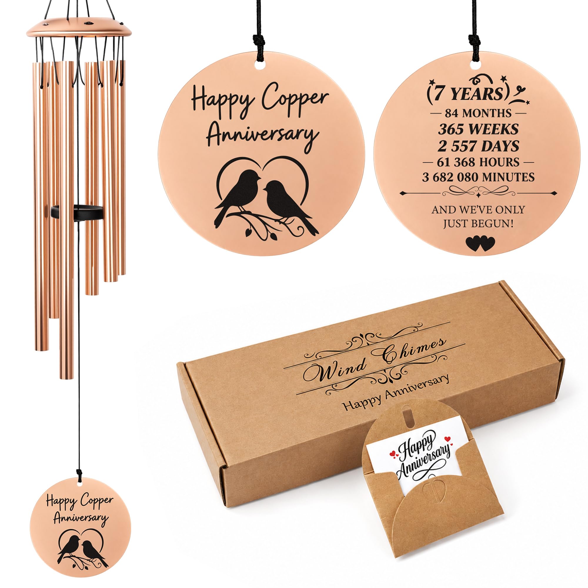EcoUtens 7th Wedding Anniversary Wind Chime, Copper Wedding Anniversary