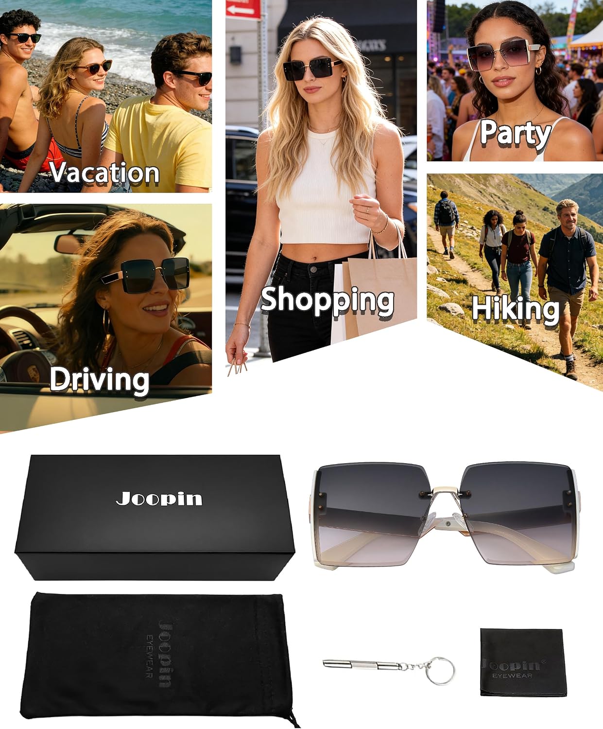 Joopin Oversized Rimless Sunglasses Square Sun Glasses UV400 (Gradual Gray) image 6