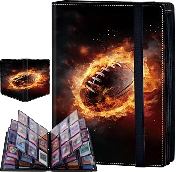 9 Pocket Card Binder for Trading Cards, Trading Card with Sleeves Holder Album, PU Leather Cover Card Collection Binder Large Capacity 360 Pocket Storage Card Sleeves for MTG,TCG, Fire Baseball