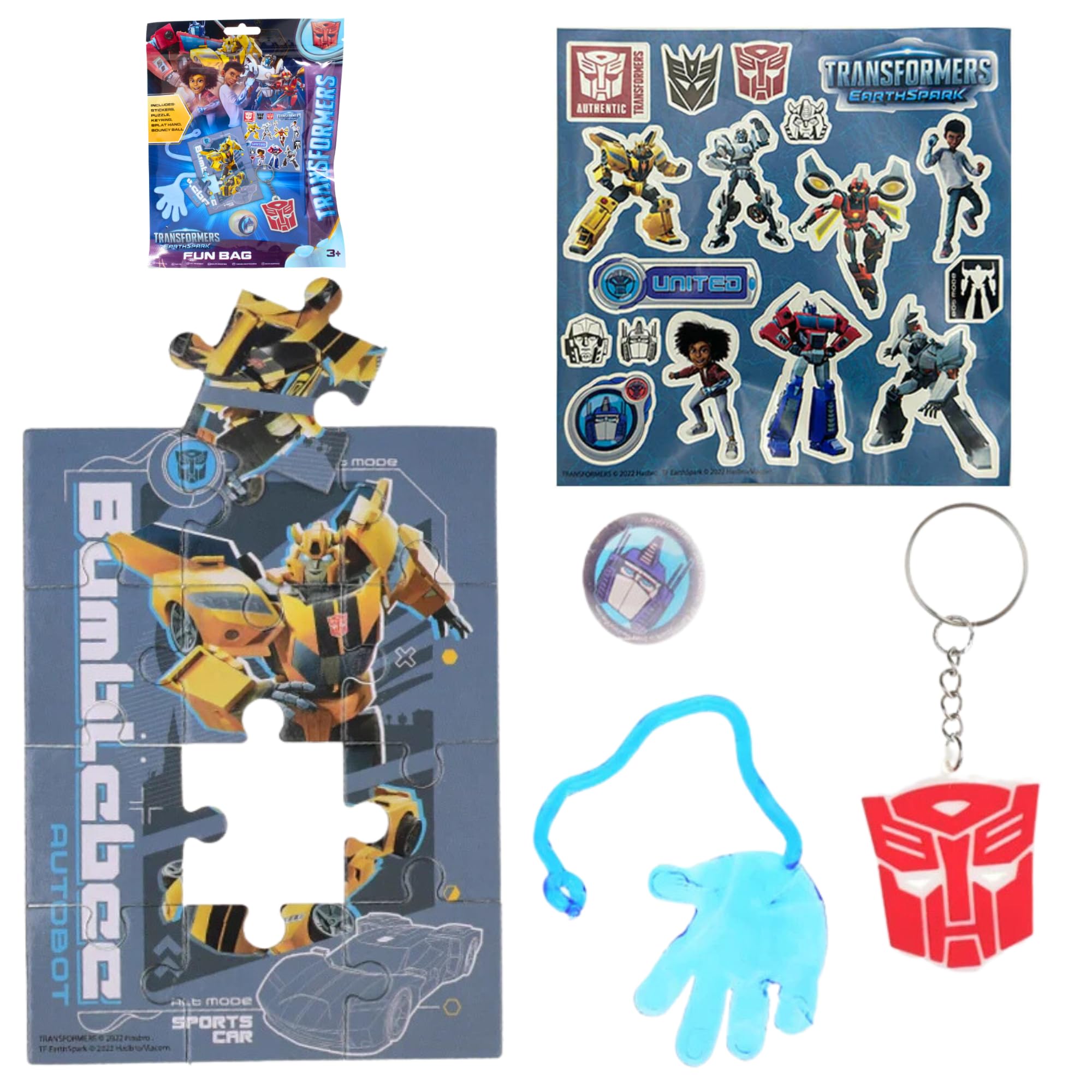 Transformers EarthSpark 5-Piece Fun Bag - Includes Stickers, Puzzle, Keyring, Splat Hand, & Bouncy Ball, Multicolour - Image 2