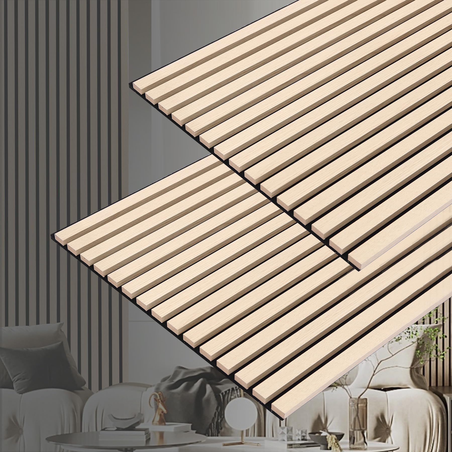 Paneles acústicos de pared 3D con acabado en madera, paquete de 2 paneles insonorizantes para estudio, oficina, salón, dormitorio y decoración de interiores (roble natural, 122cm x 60cm)