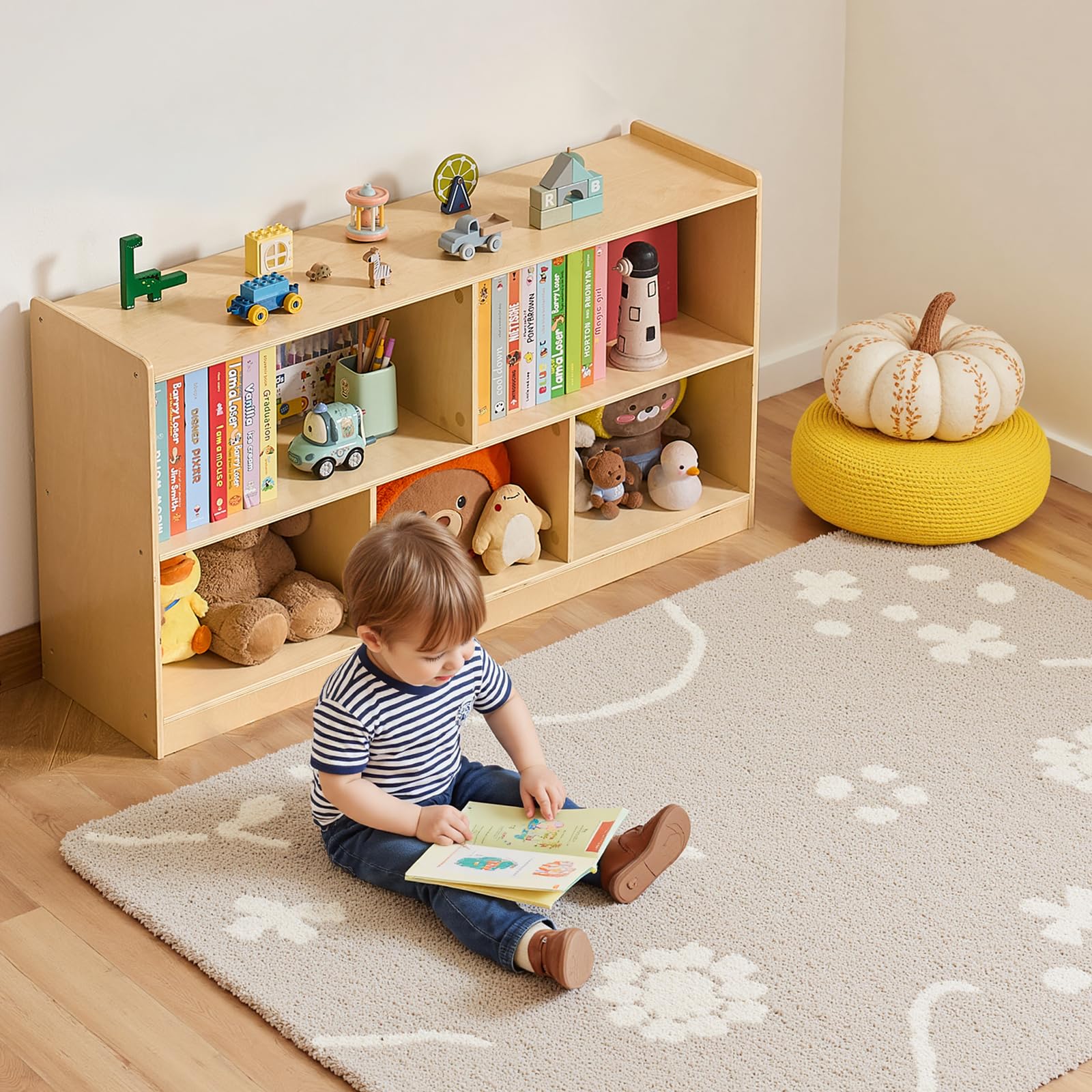 VEVOR Mobiletto di Stoccaggio Portaoggetti di Giocattoli 1140 x 300 x 610 mm, Armadietto Porta Giocattoli con 5 Scomparti, Scaffale per Giocattoli per Camera da Letto, Marrone