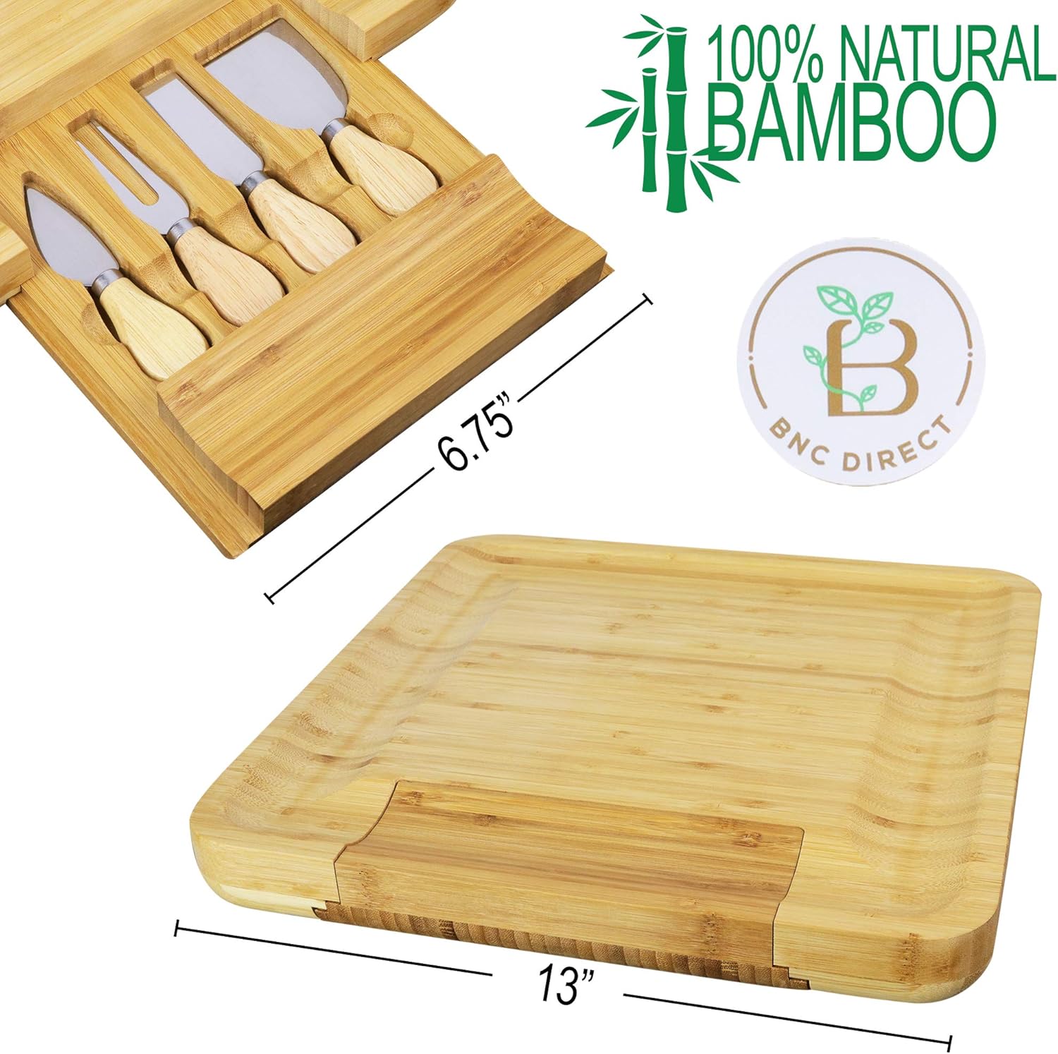 Charcuterie Board Set - with Set of 4 Cheese Knives - Bamboo Serving Tray - Ideal Housewarming Gift for a New Home - Large Wood Platter and Accessories