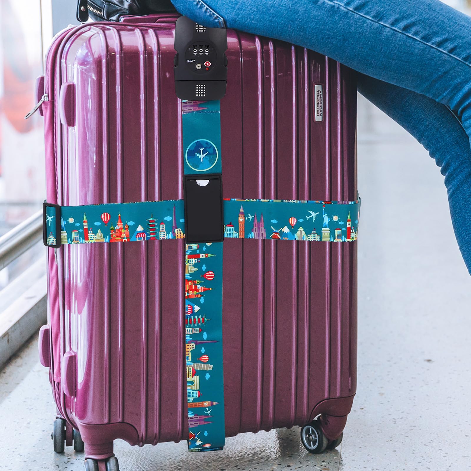 Cinghia per Bagaglio da Viaggio in Poliestere con Chiusura a Fibbia Sicura e Fibbia Regolabile per Viaggi con Lucchetto Tsa Combinazione