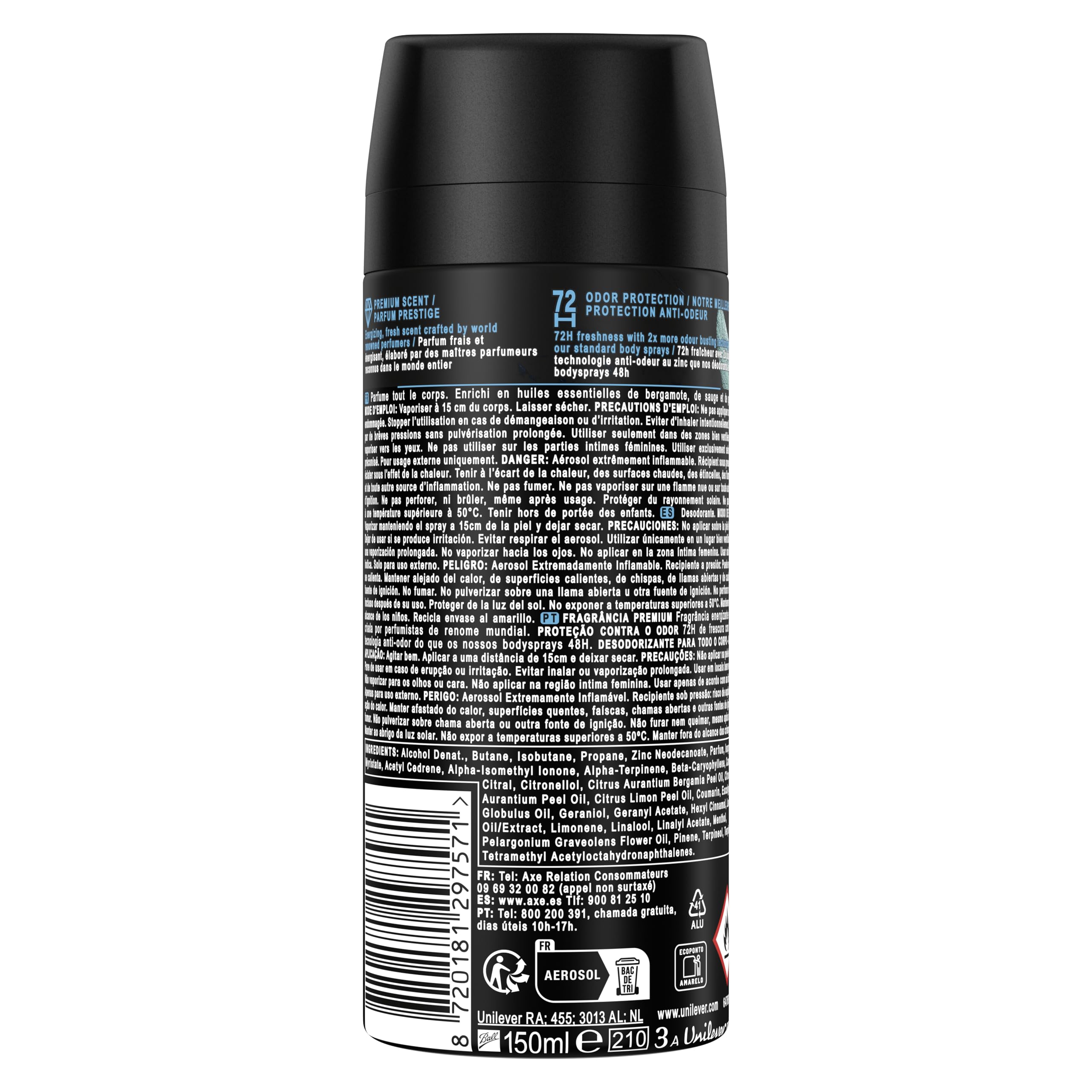 Axe Pack Ahorro Desodorante en Aerosol para Hombre Aqua Bergamot Fragancia Premium, 6 x 150 ml