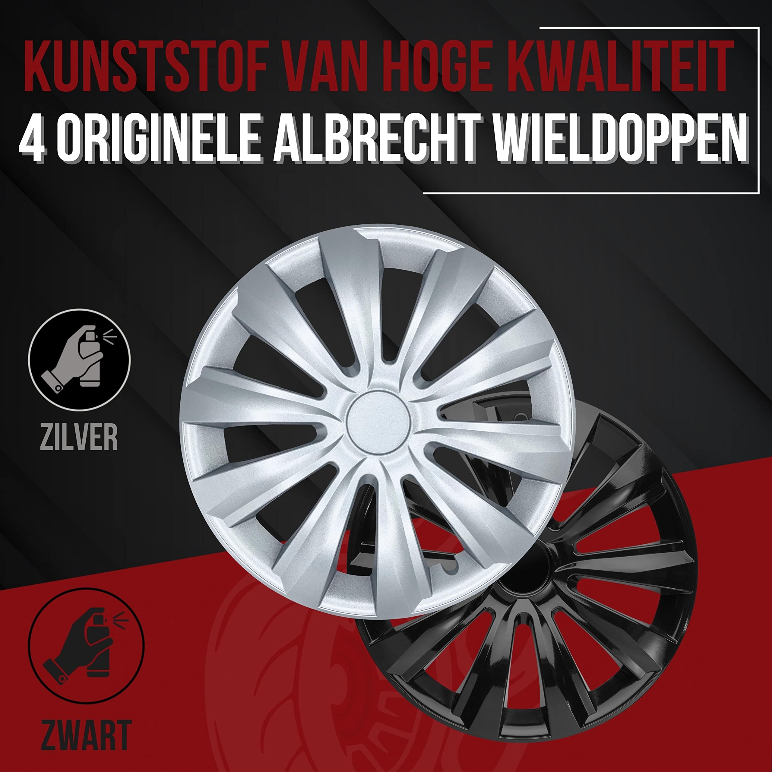 Albrecht 15 inch zilver wieldoppen voor stalen velgen - Sierwieldoppen Strike an hoogwaardig kunststof met gelaagde coating - Duurzame wieldoppen in originele Albrecht verpakking - Made in the EU Albrecht 15 inch zilver wieldoppen voor stalen velgen - Sierwieldoppen Strike an hoogwaardig kunststof met gelaagde coating - Duurzame wieldoppen in originele Albrecht verpakking - Made in the EU